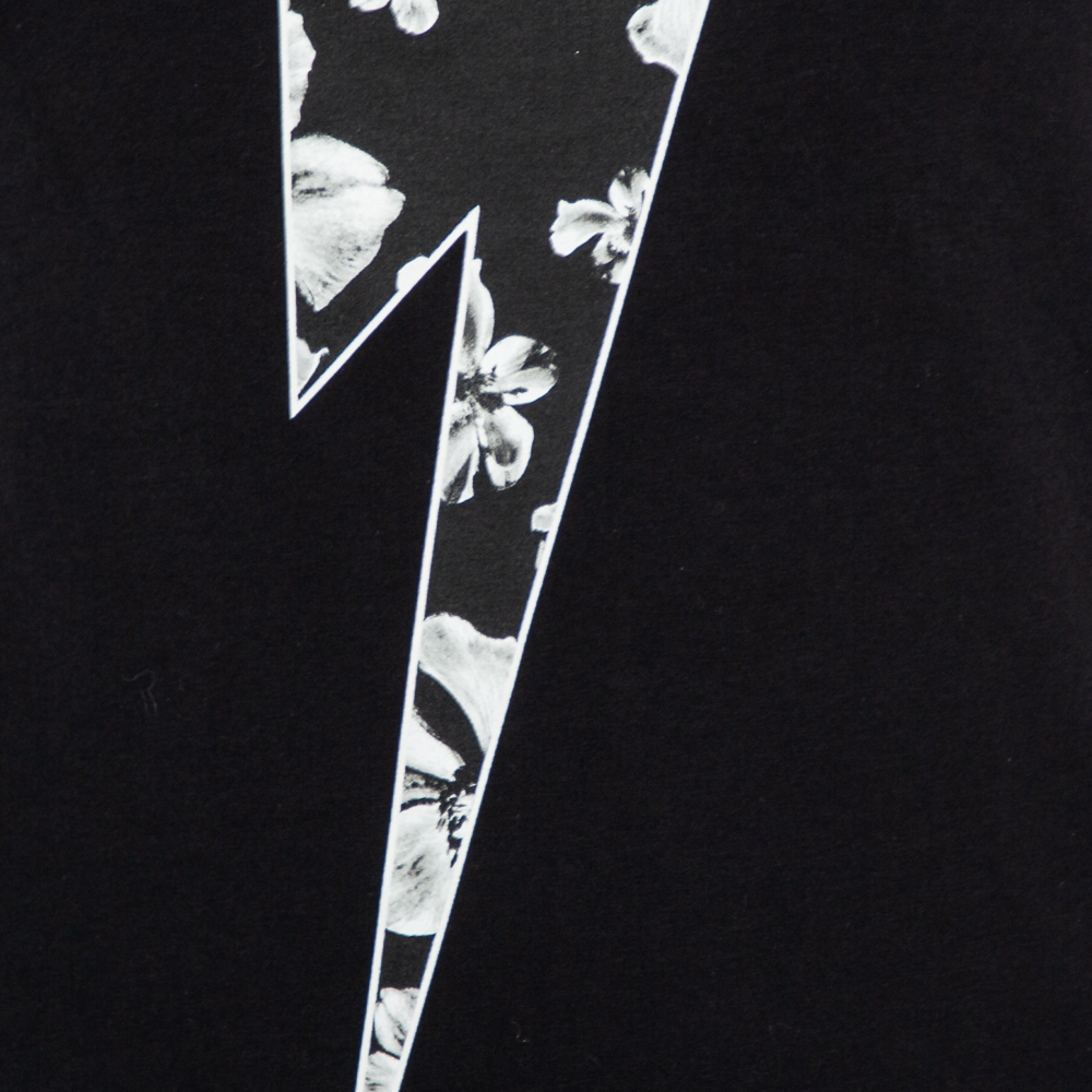 Neil Barrett Black Floral Bolt Printed Crewneck T-Shirt S
