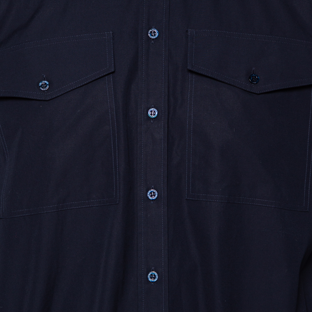 Neil Barrett Navy Blue Cotton Loose Blouson Fit Button Front Shirt M
