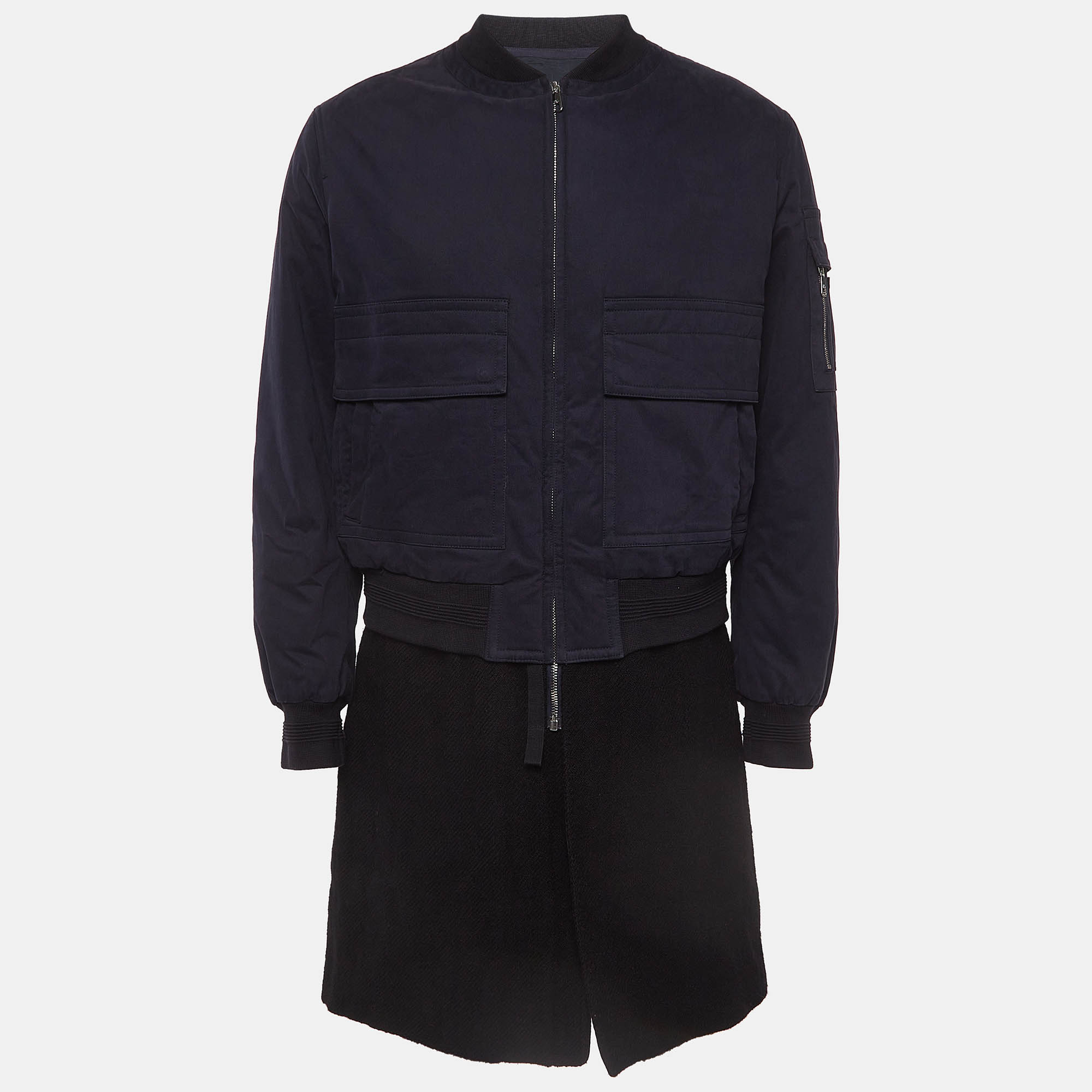 Neil barrett navy and black virgin wool layered long coat l