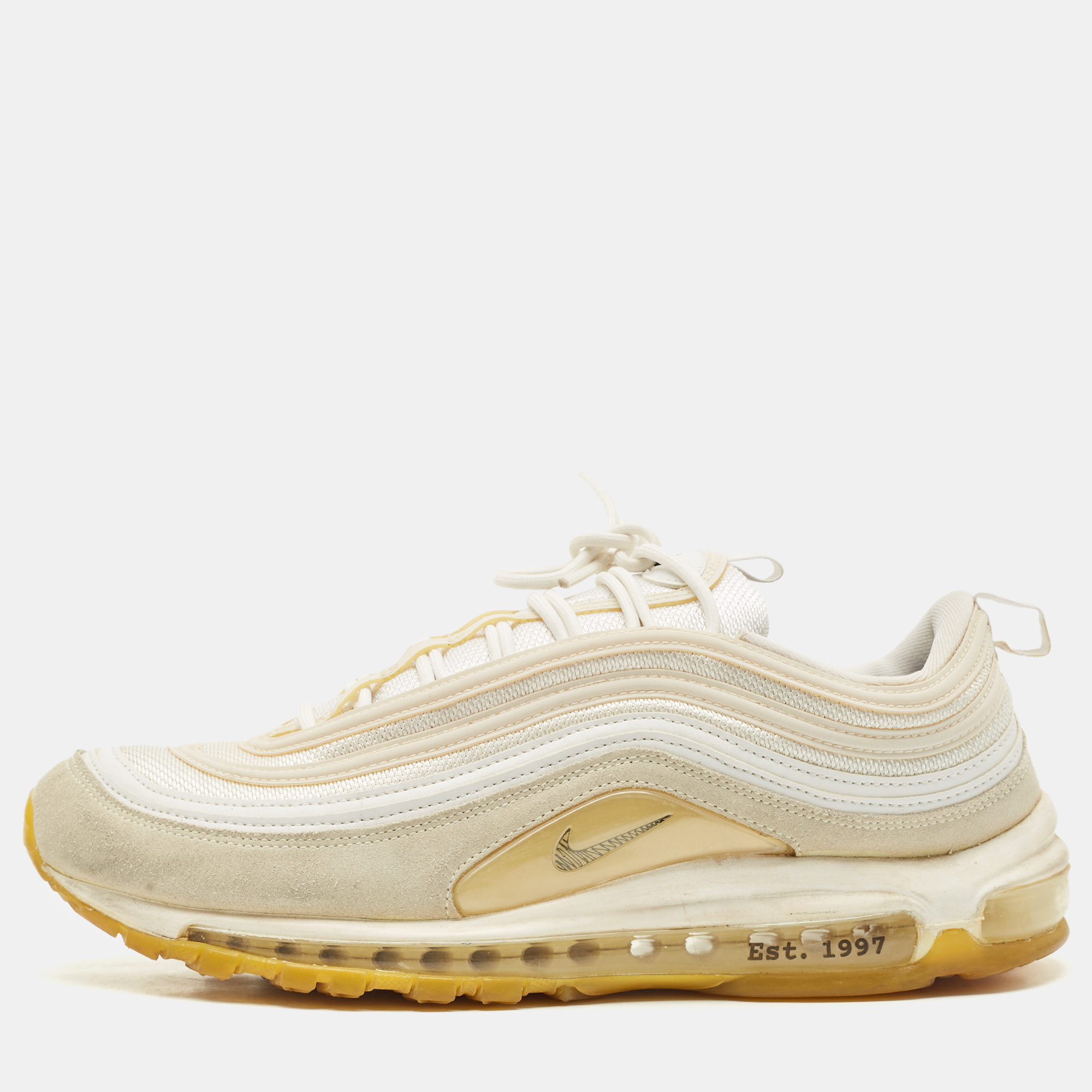 Nike White Mesh and Suede Air Max 97 M. Frank Rudy Sneakers Size 46
Nike White Mesh and Suede Air Max 97 M. Frank Rudy Sneakers Size 46