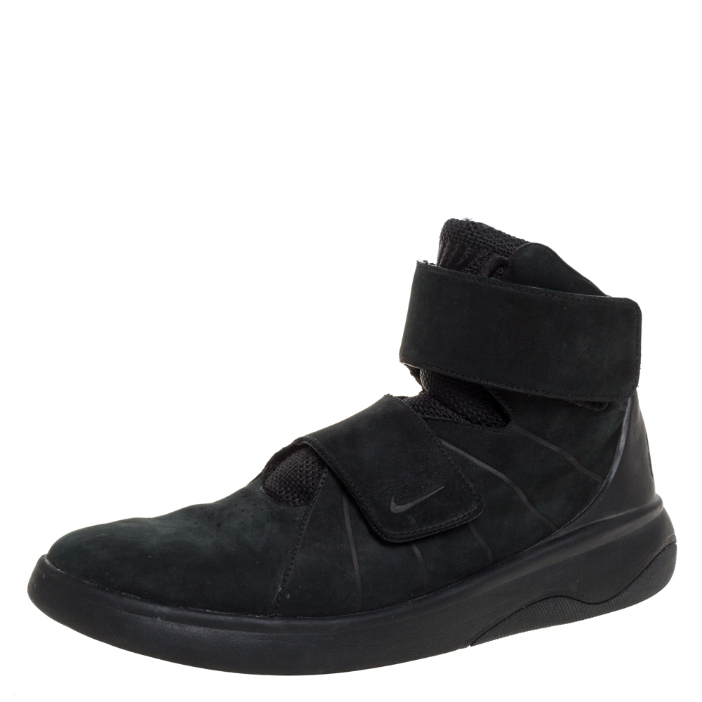 Image of Nike Marxman Premium Black Nubuck And Nylon Velcro Strap High Top Sneakers Size