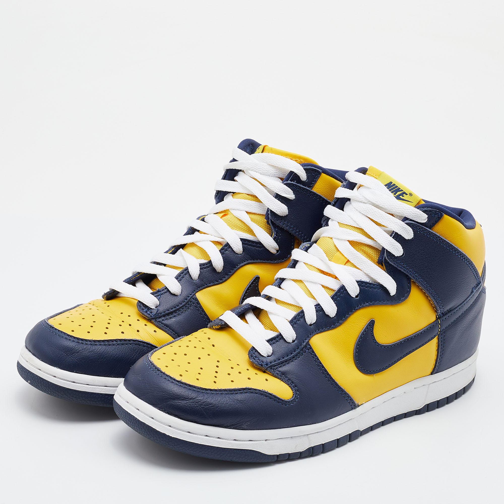 

Nike Blue/Yellow Leather Dunk Michigan High Top Sneakers Size