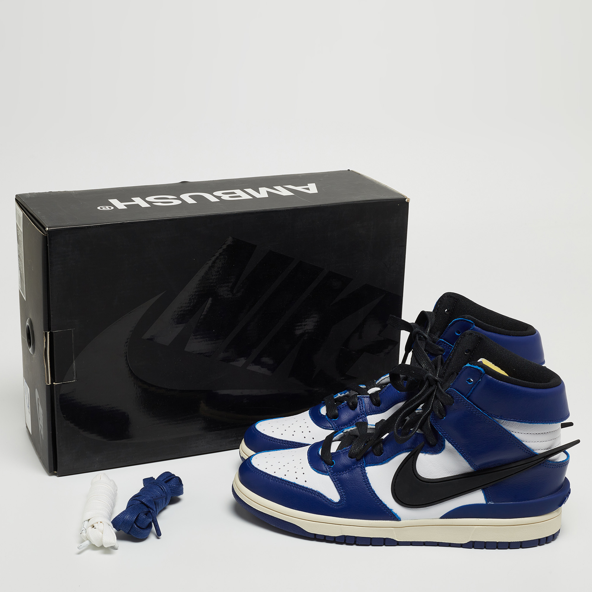 Nike X Ambush Blue/White Leather Dunk High Deep Royal Sneakers Size 42