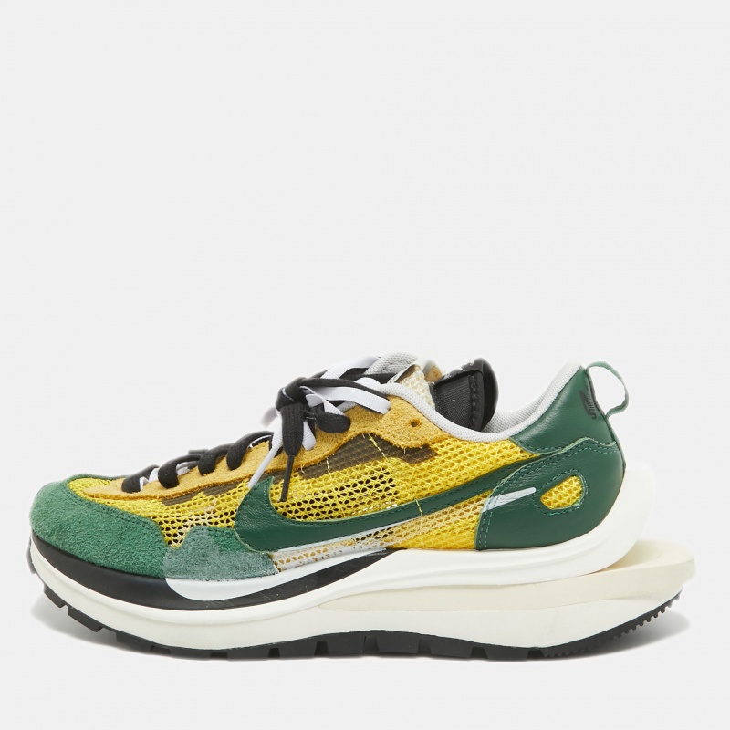 Nike x sacai green/yellow mesh and suede vaporwaffle sneakers size 43