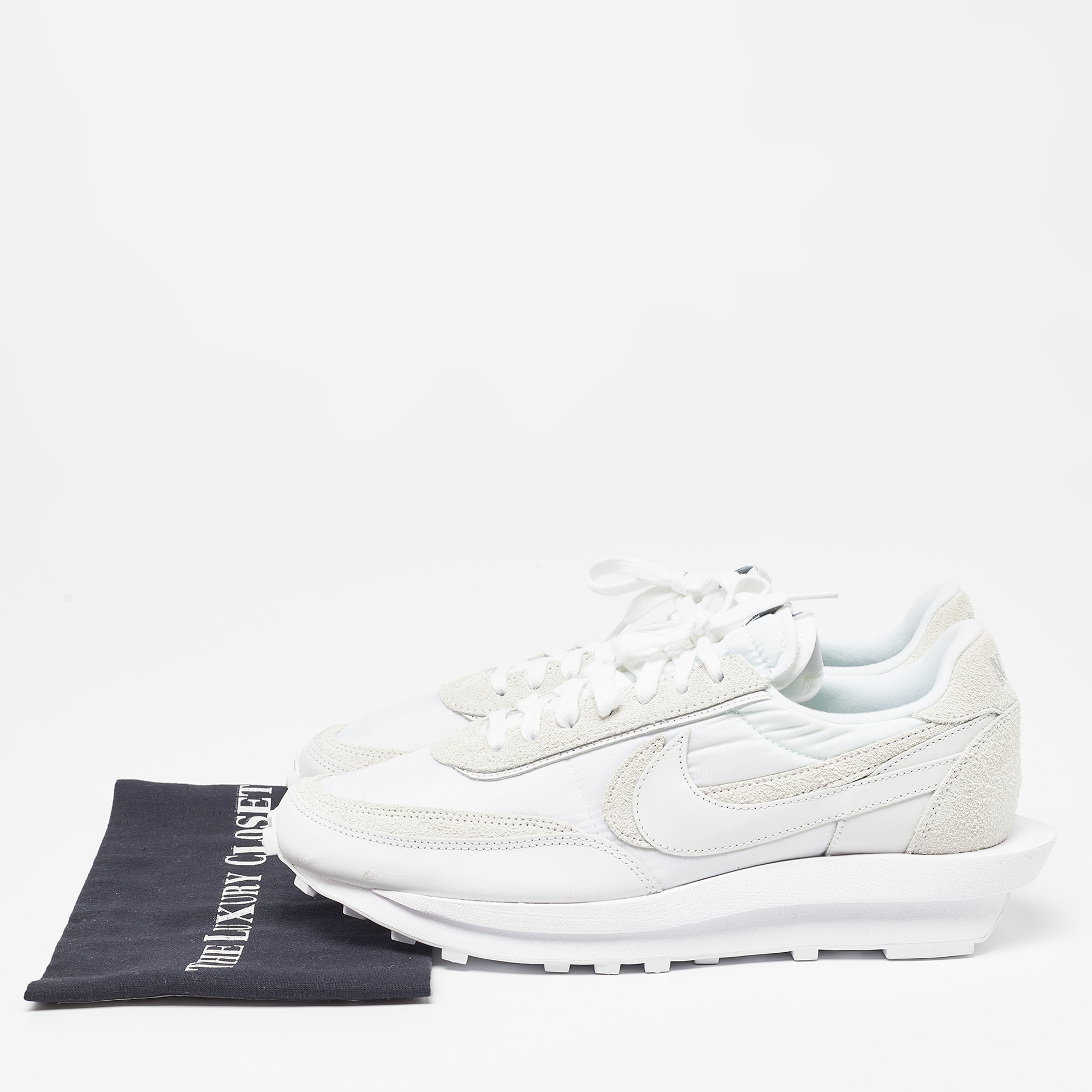 Nike X Sacai White Suede,Leather And Nylon LD Waffle Sneakers Size 46