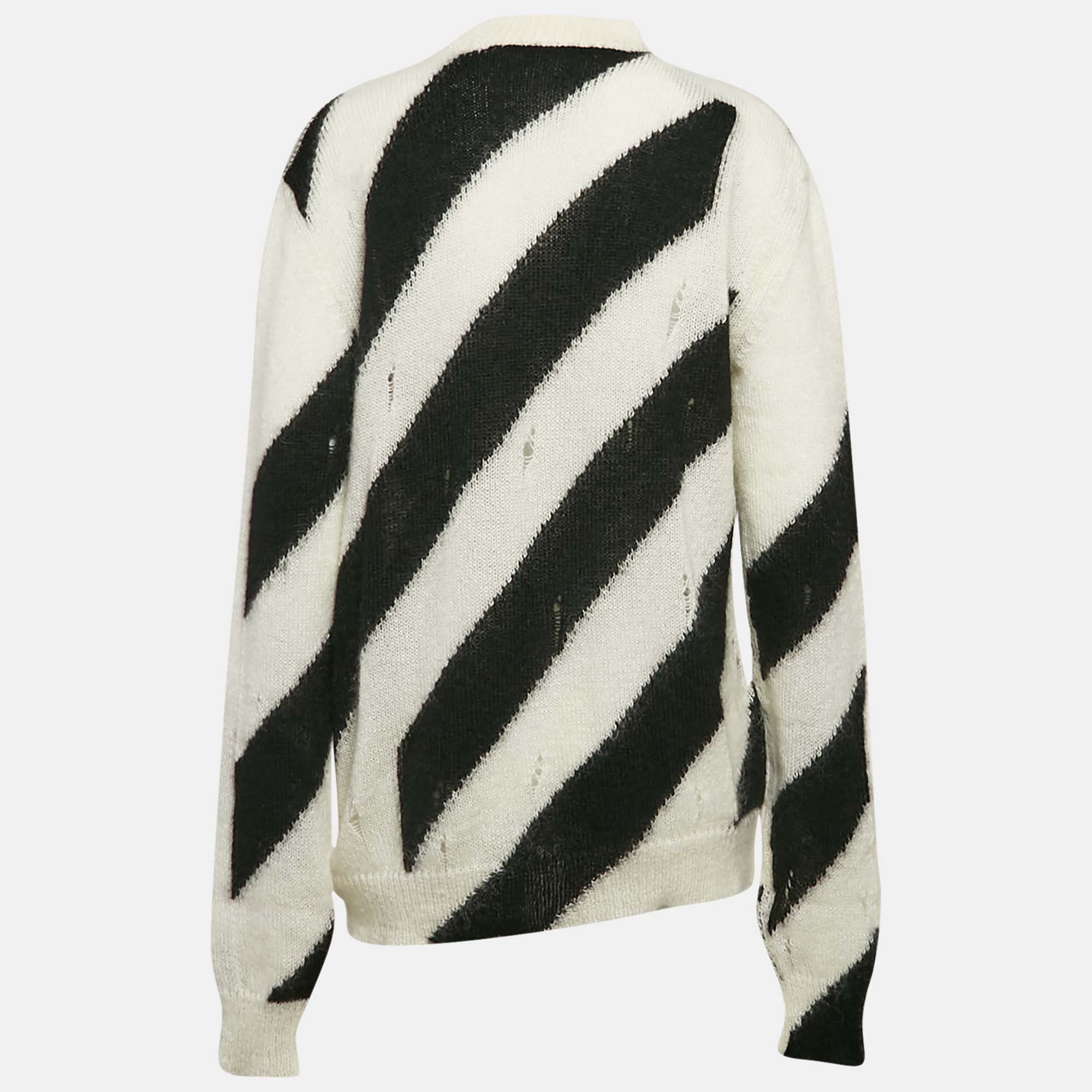 Off-White Black/White Diag Ribbed Mohair Sweater M