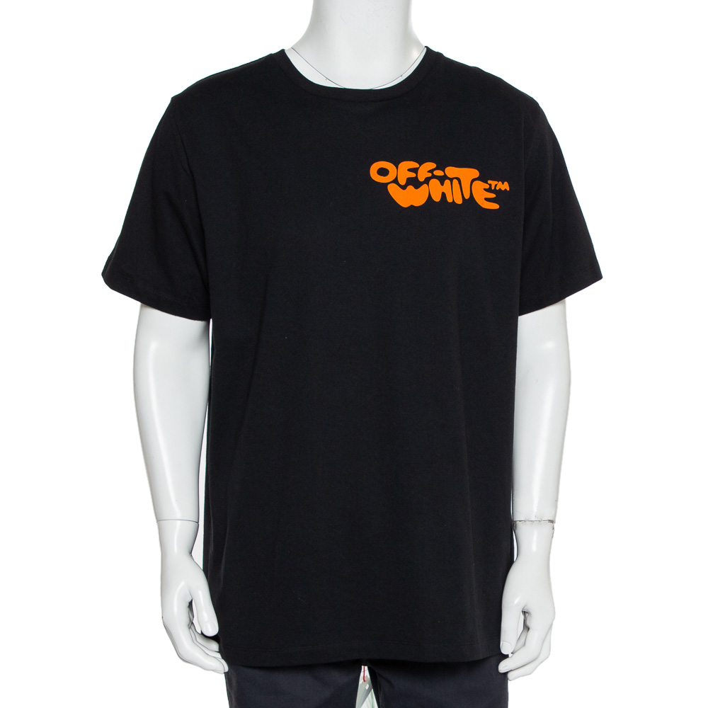 Off-White Black Cotton Bubble Font Print Crewneck T-Shirt XL
