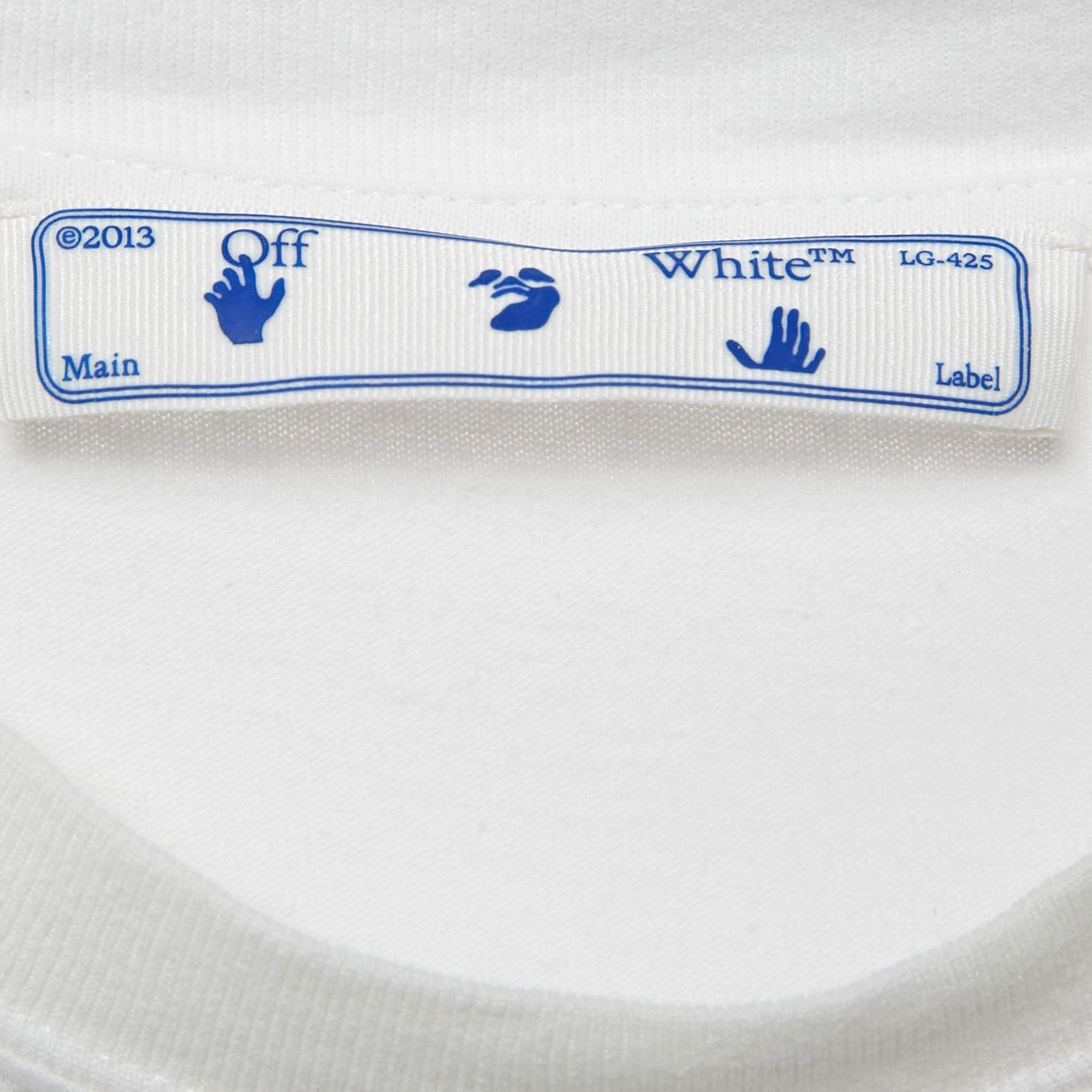 Off-White White Logo Print Jersey Crew Neck  T-Shirt L