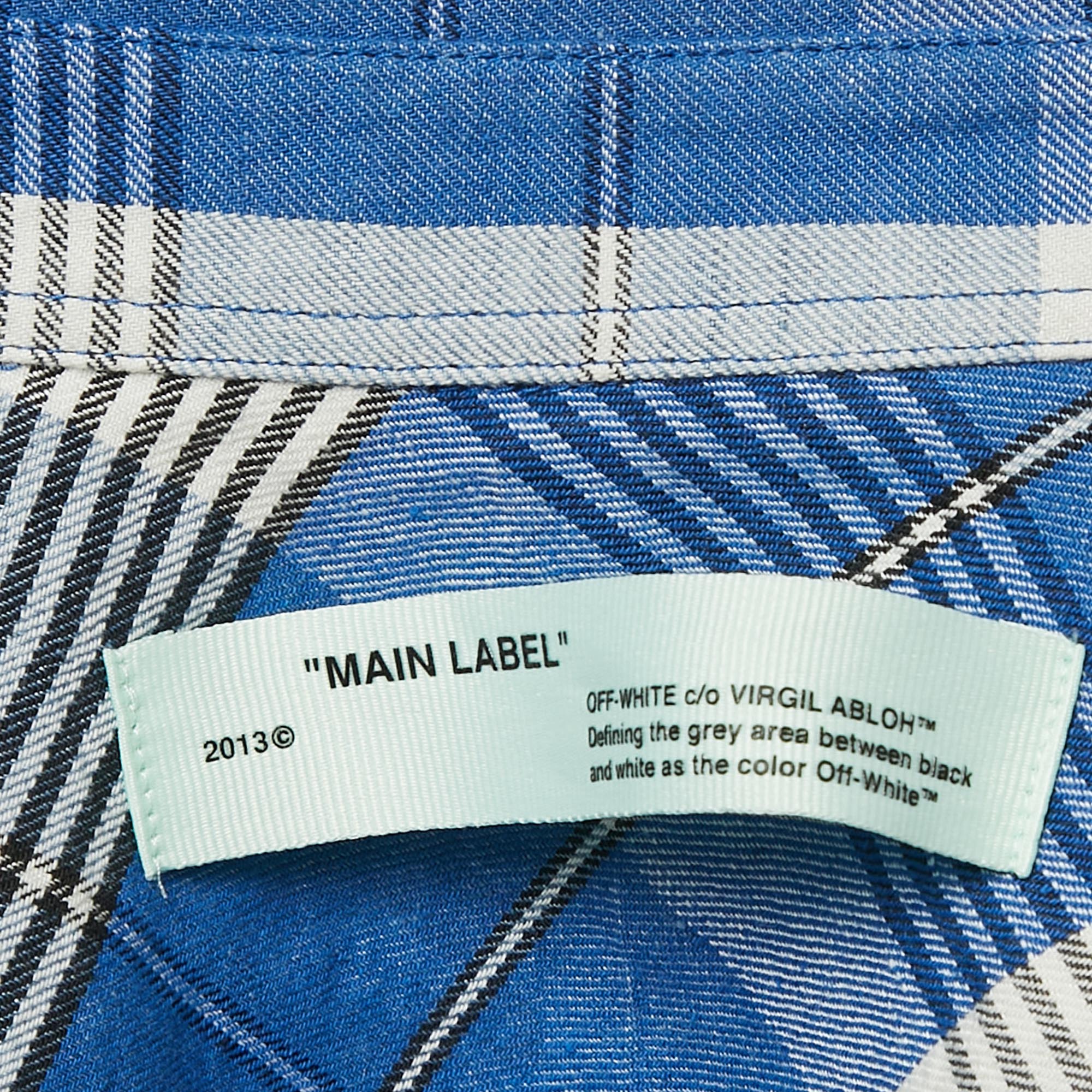 Off-White Blue Tartan Check Linen Blend Long Sleeve Shirt S