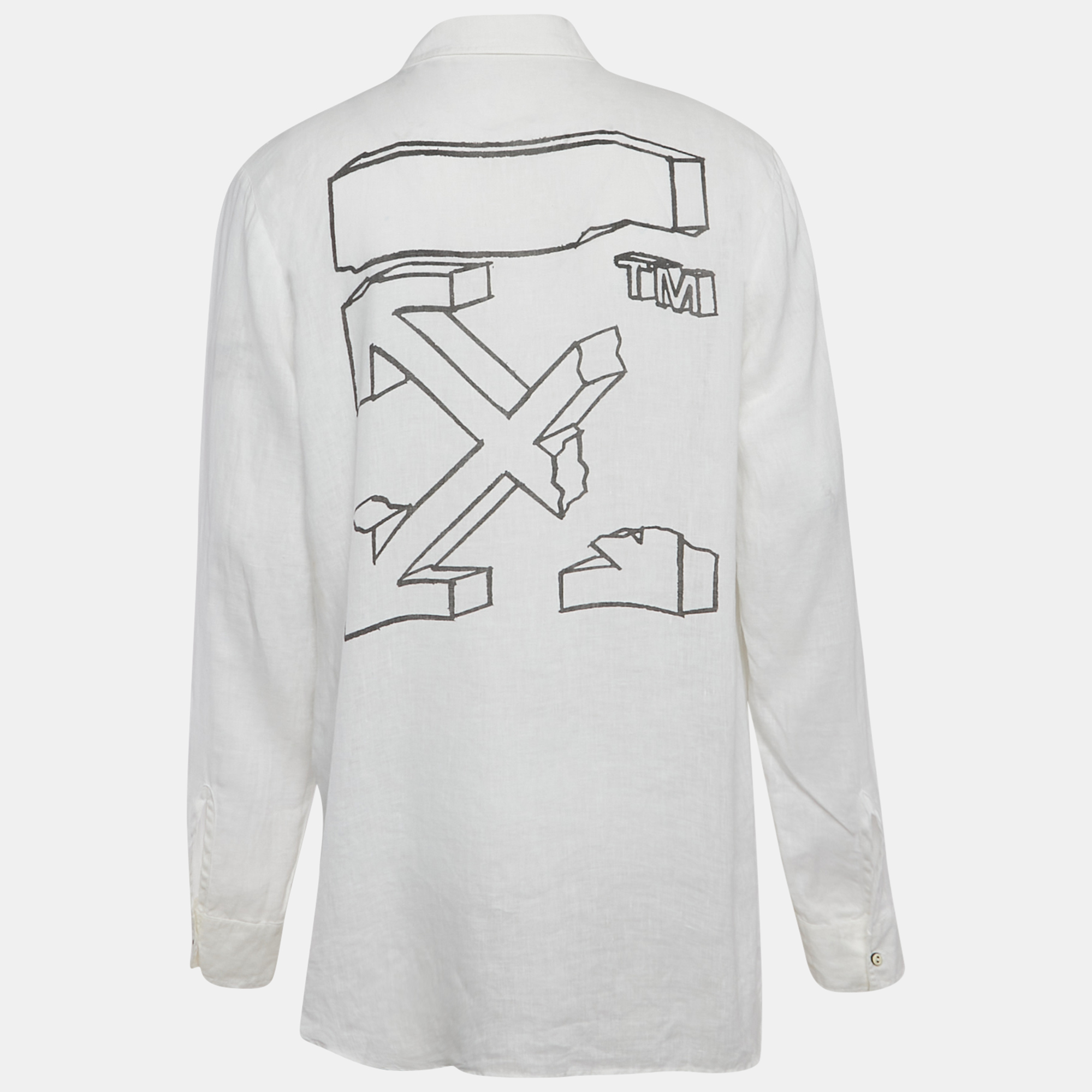 Off-White White Arrow Extension Print Hemp Long Sleeve Shirt M