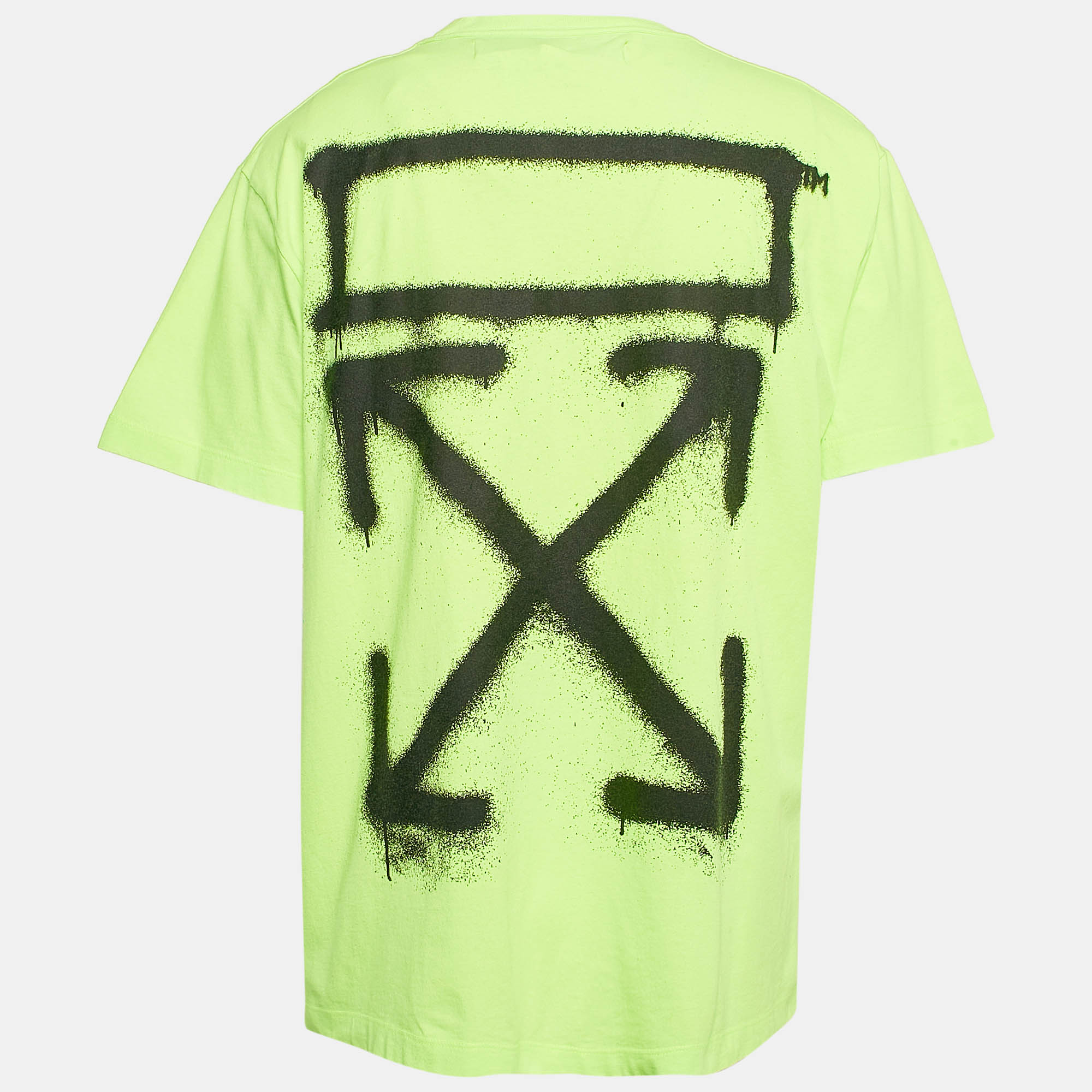 Off-White Neon Yellow Spray Paint Print Cotton Oversized T-Shirt XS