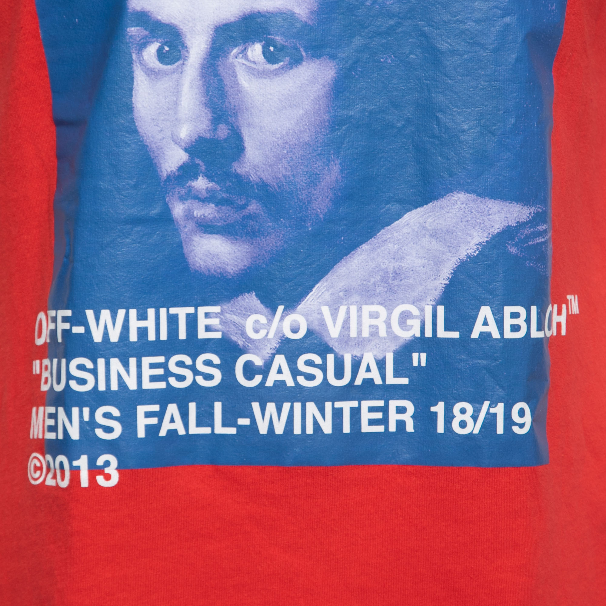 Off-White Red Business Casual Print Cotton T-Shirt S