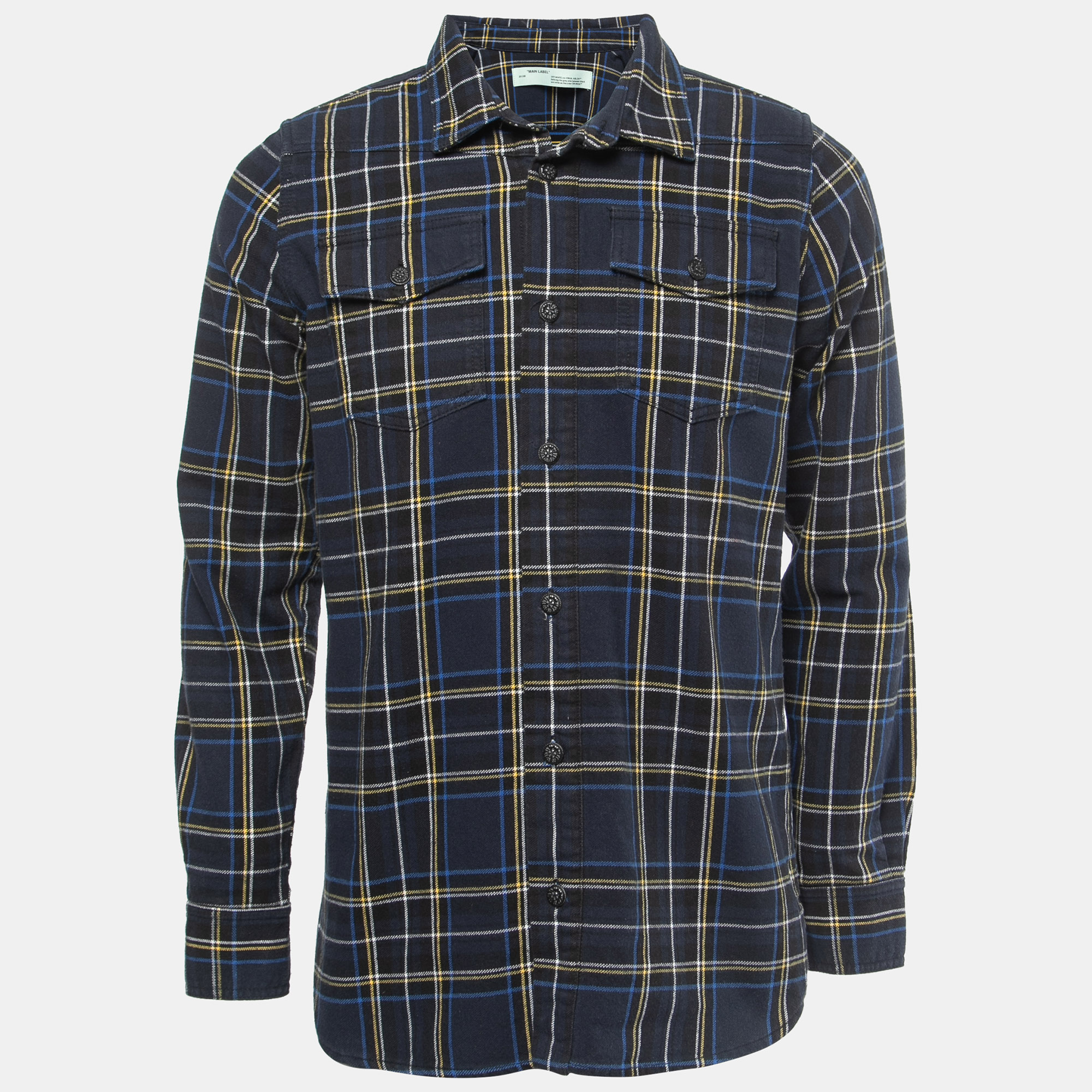 Off-White Navy Blue Checkered Cotton Button Front Shirt XS