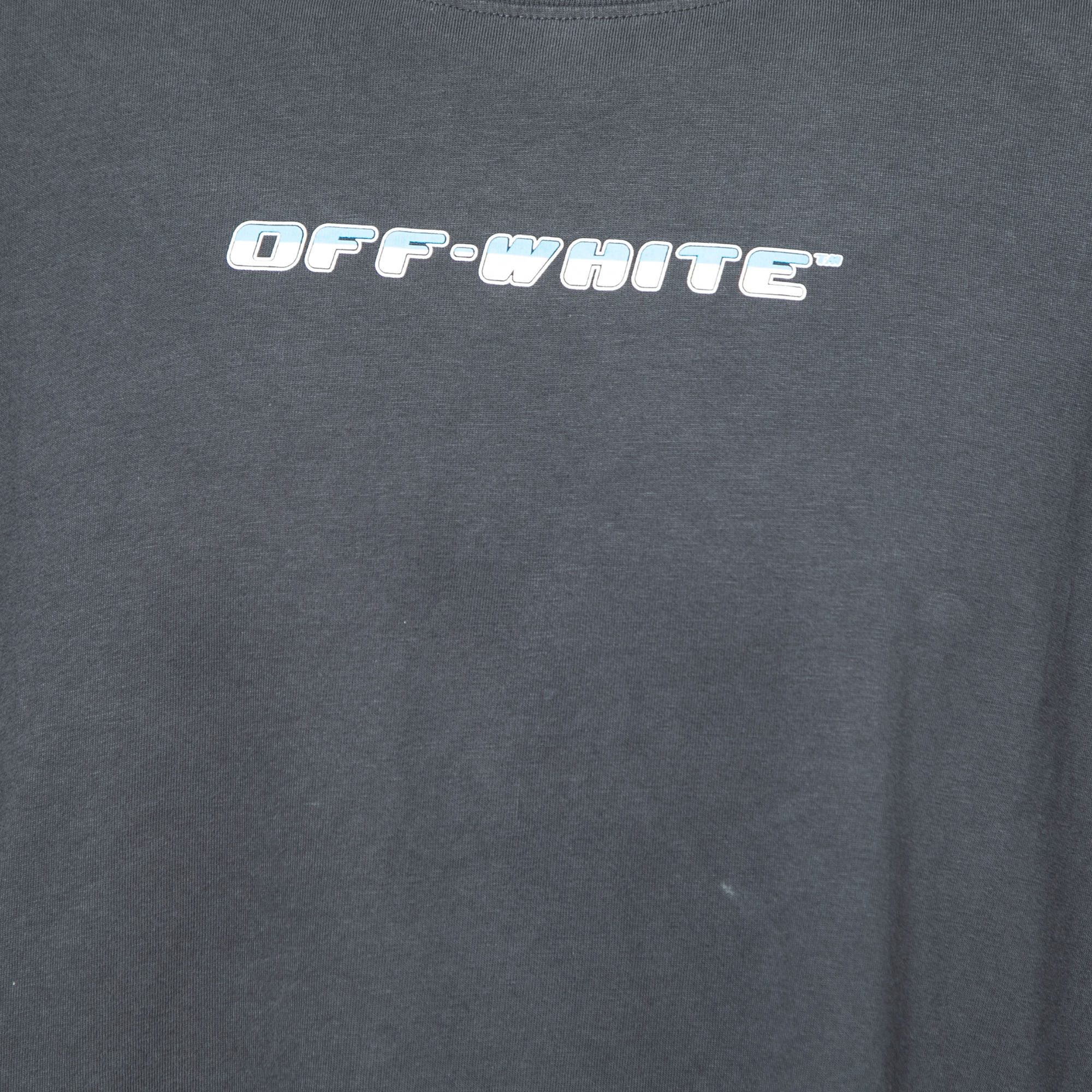 Off-White Seasonal Blue Logo Print Cotton Crew Neck Half Sleeve T-Shirt XL