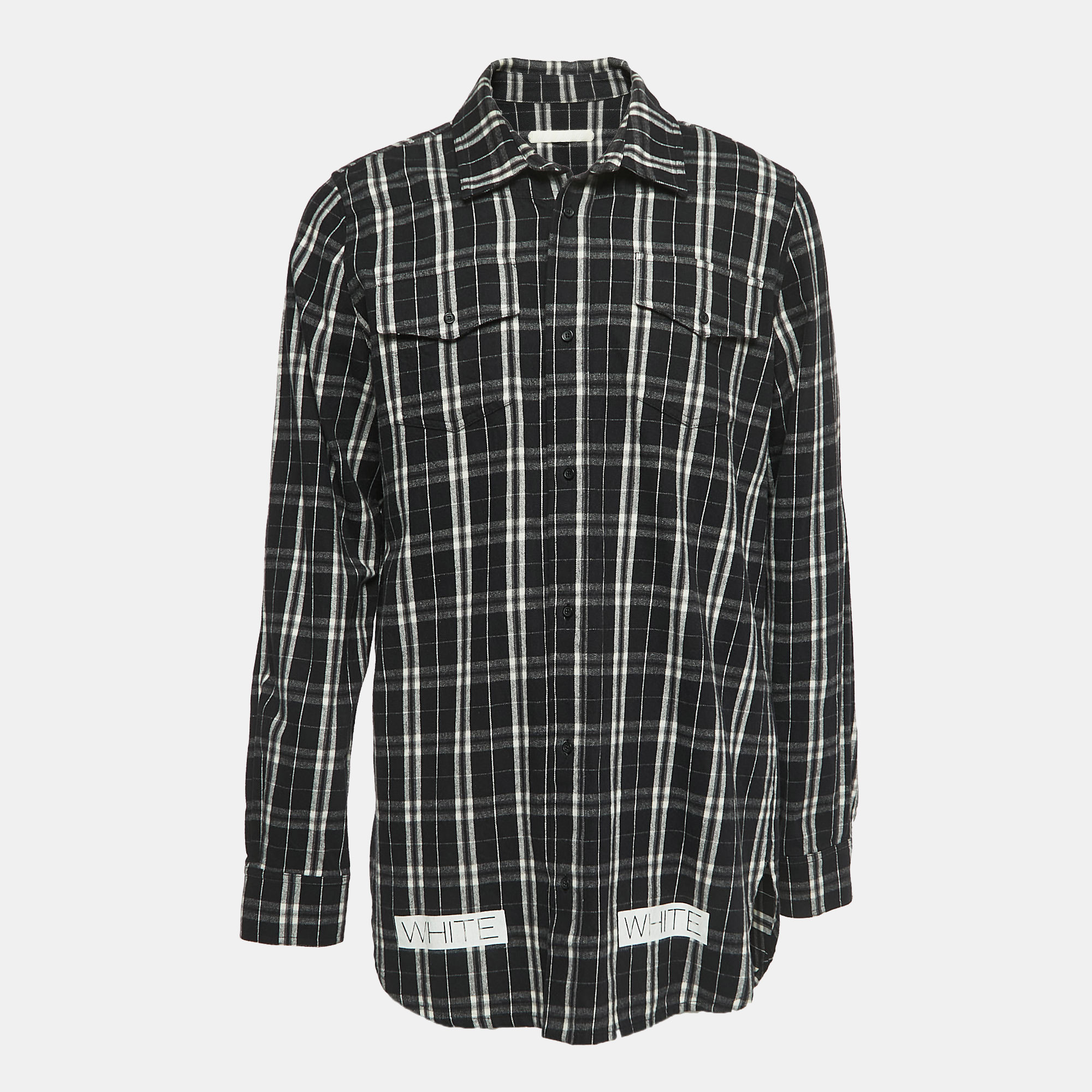Off-white black plaid cotton button front full sleeve shirt l