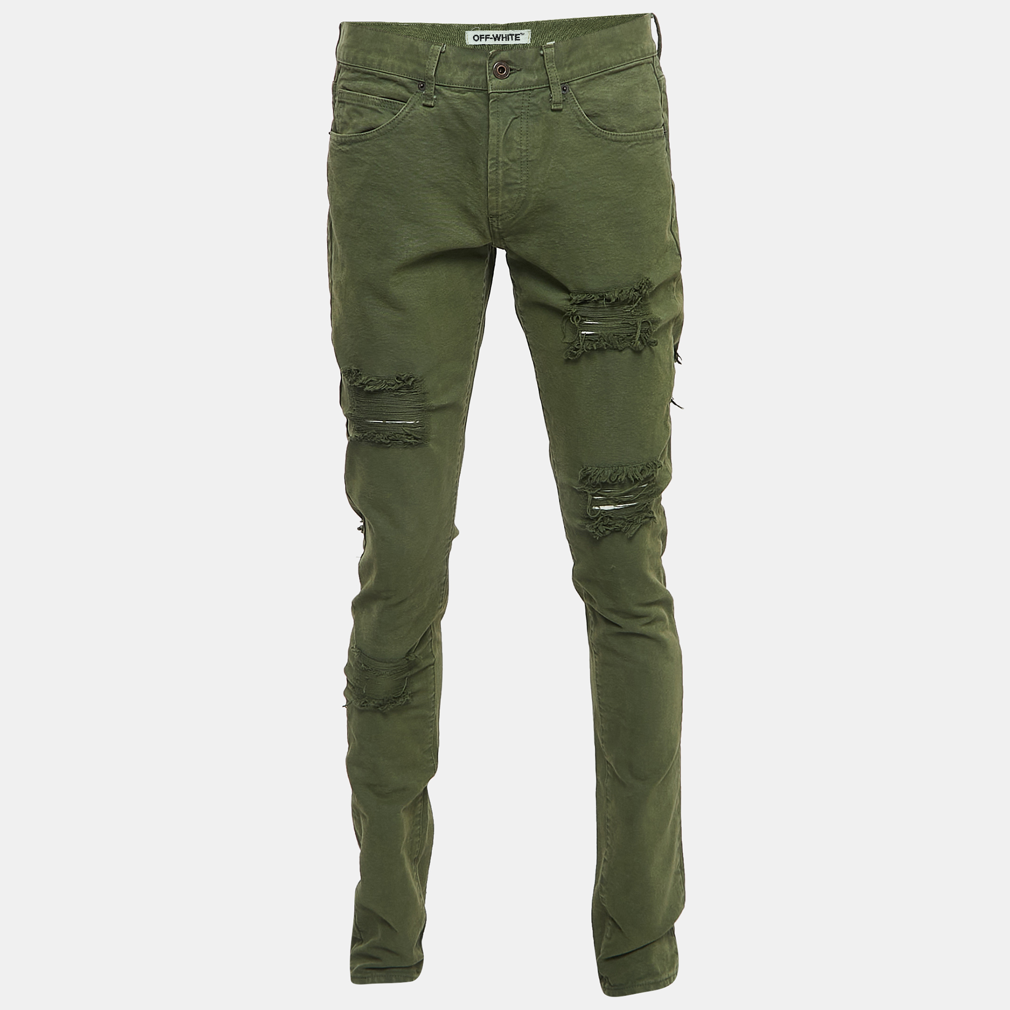 Off-white military green distressed denim jeans m waist 32"