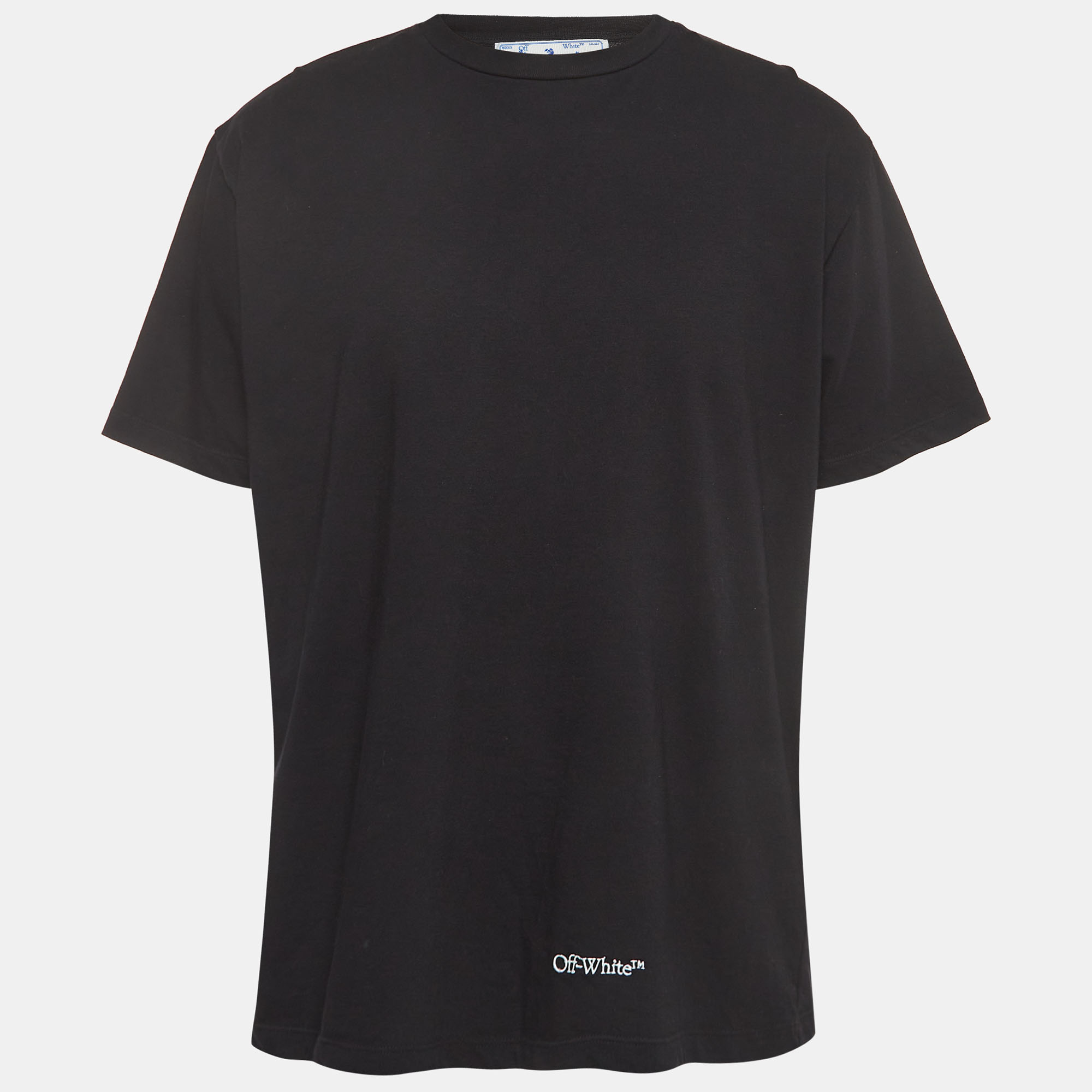 Off-White Black Embroidered Cotton Crew Neck T-Shirt XS