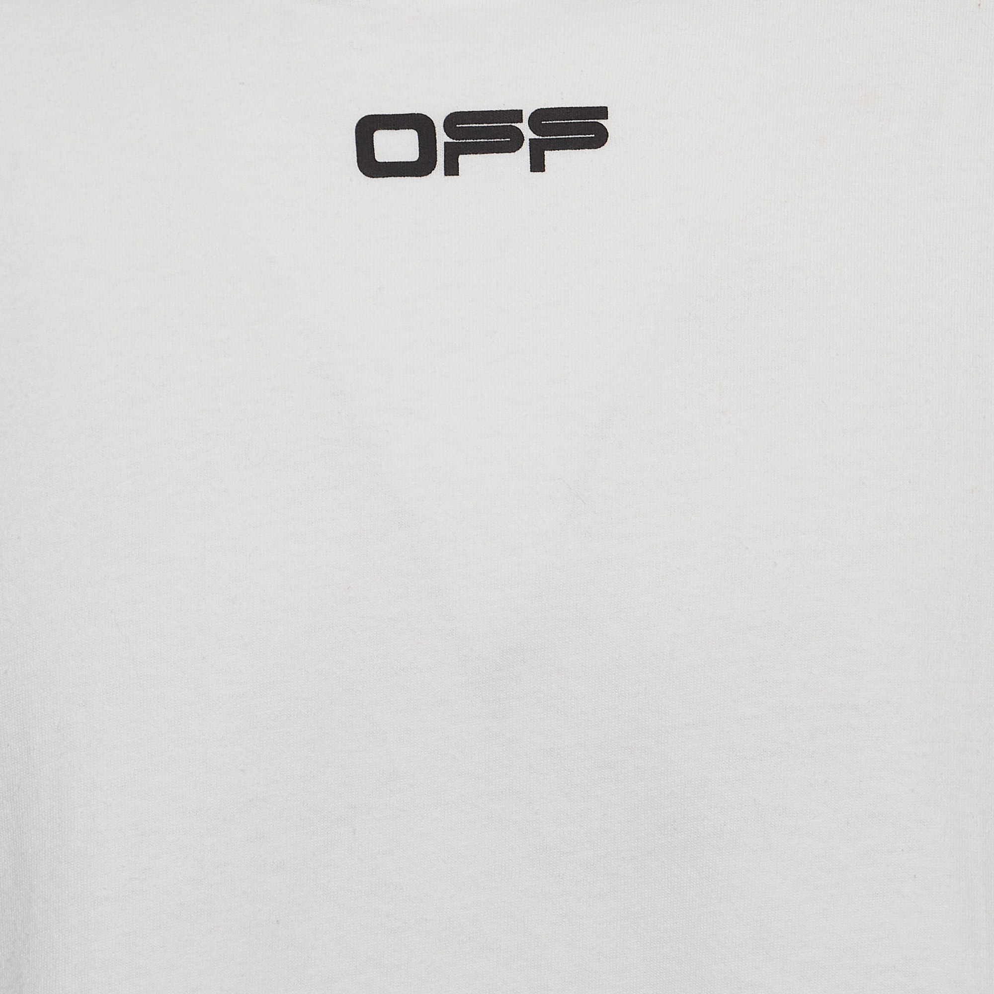 Off-White White Airport Tape Print Cotton Half Sleeve T-Shirt S