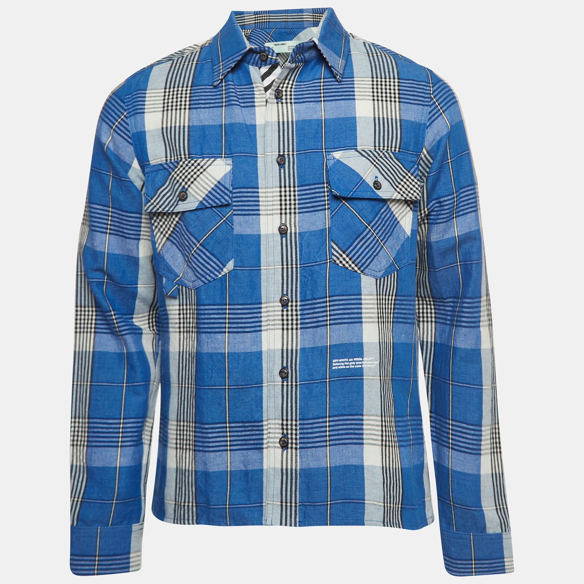 Off-white blue checked linen-blend shirt xs