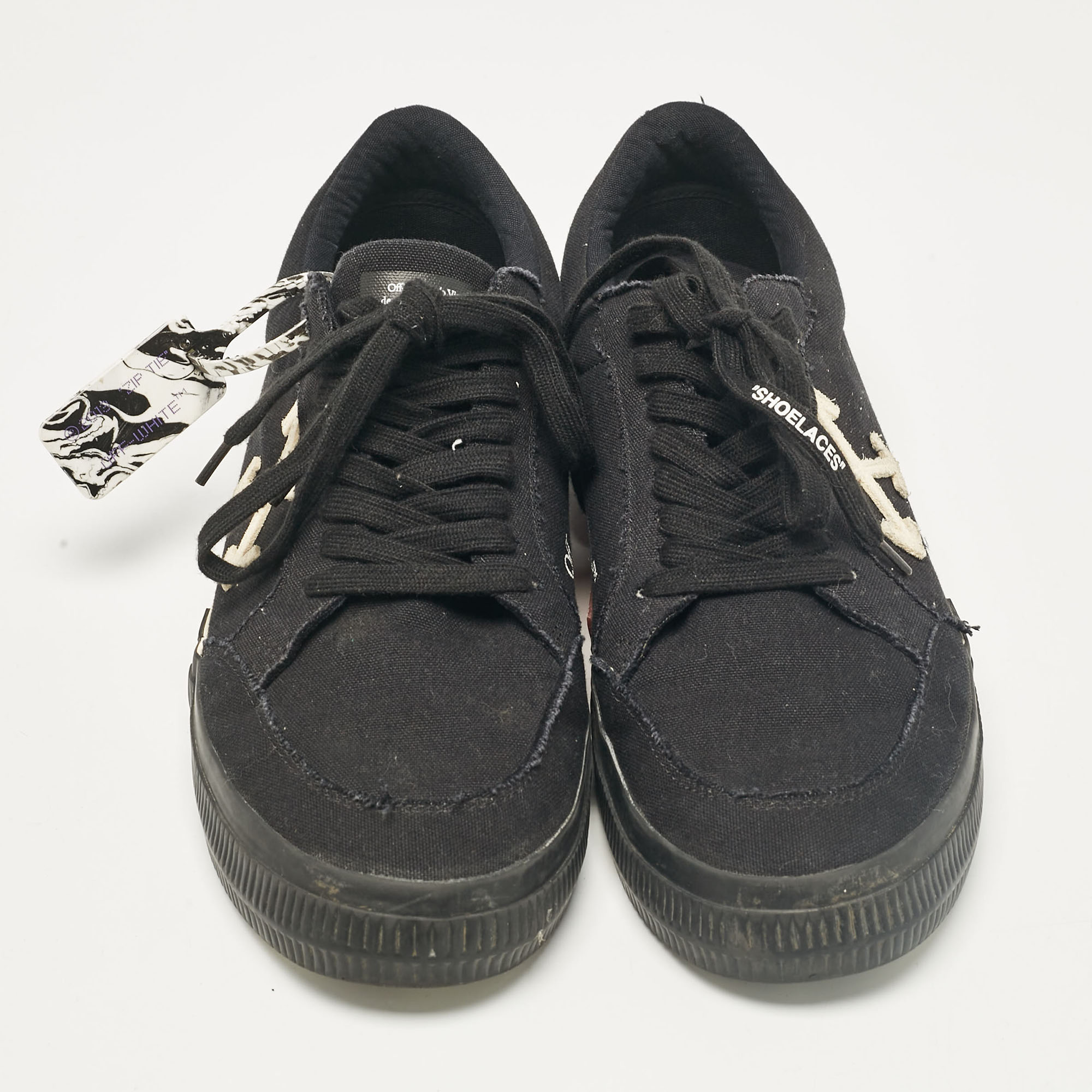 Off-White Black Canvas Vulcanised Lace Up Sneakers Size 47