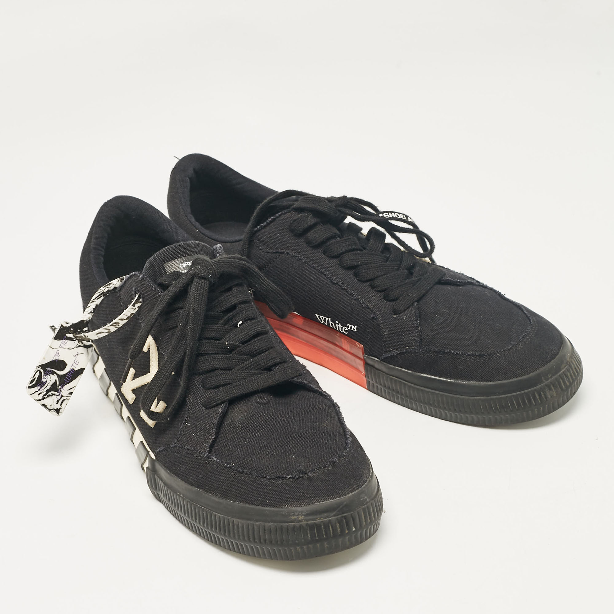 Off-White Black Canvas Vulcanised Lace Up Sneakers Size 47