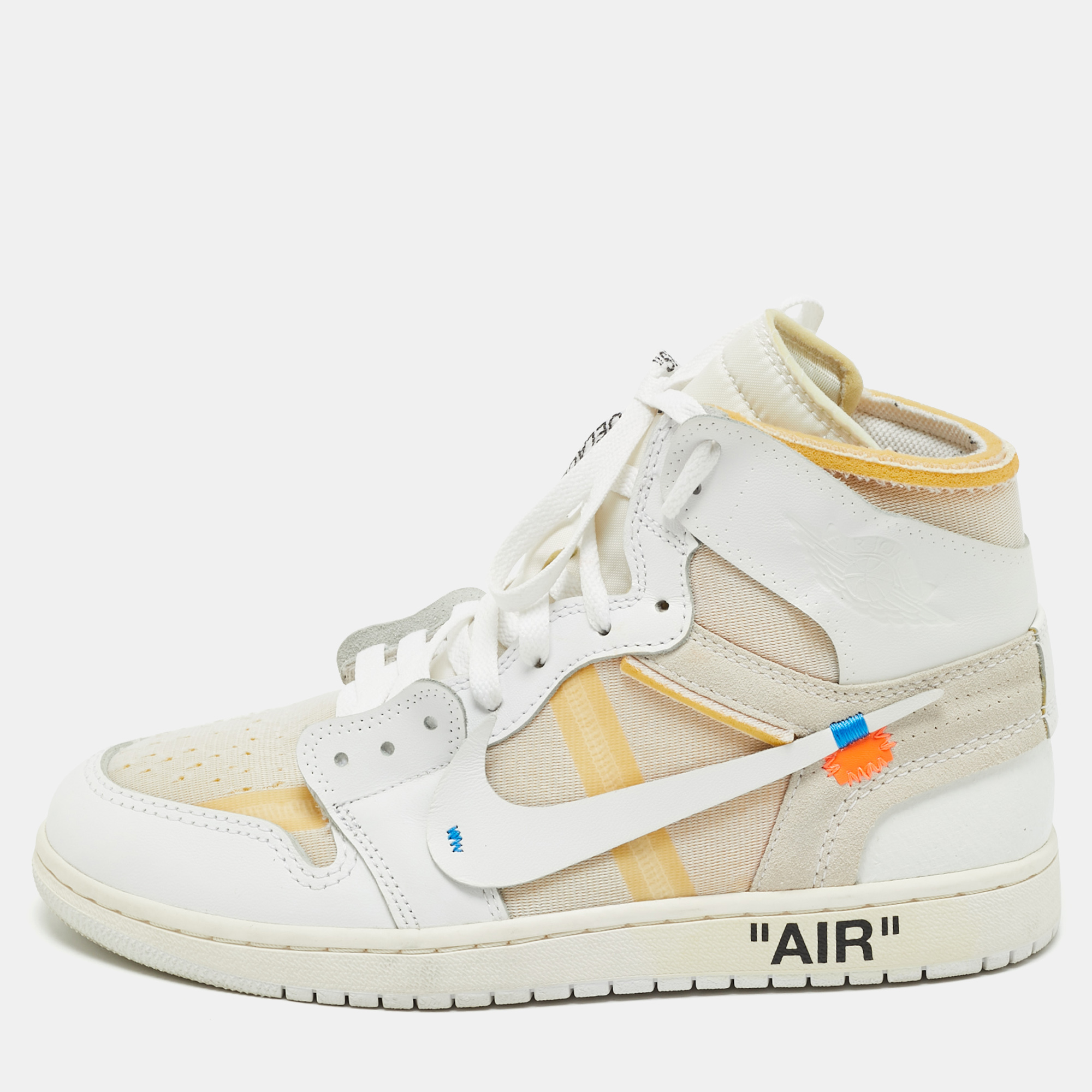 Nike x Off-White Leather and Fabric Jordan 1 Retro High Top Sneakers Size
Nike x Off-White Leather and Fabric Jordan 1 Retro High Top Sneakers Size