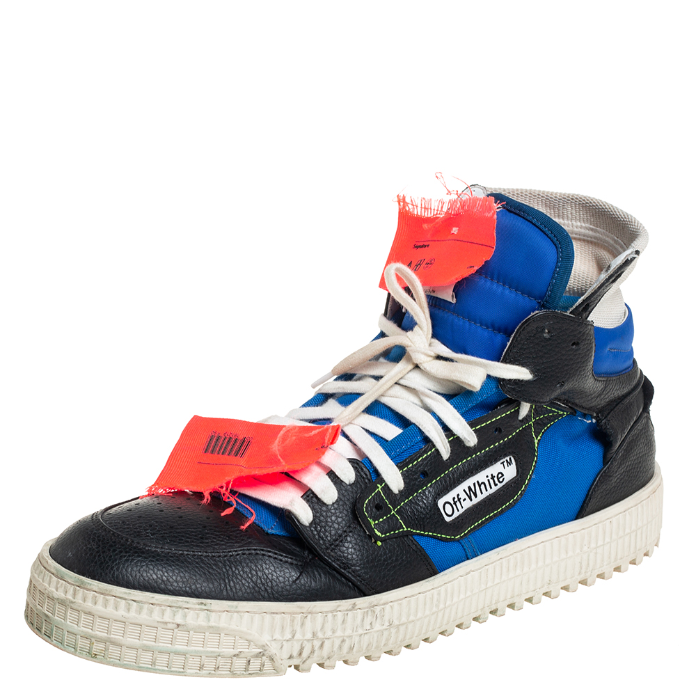 Off-White Black/Blue Leather And Canvas Off-Court 3.0 High-Top Sneakers Size 42