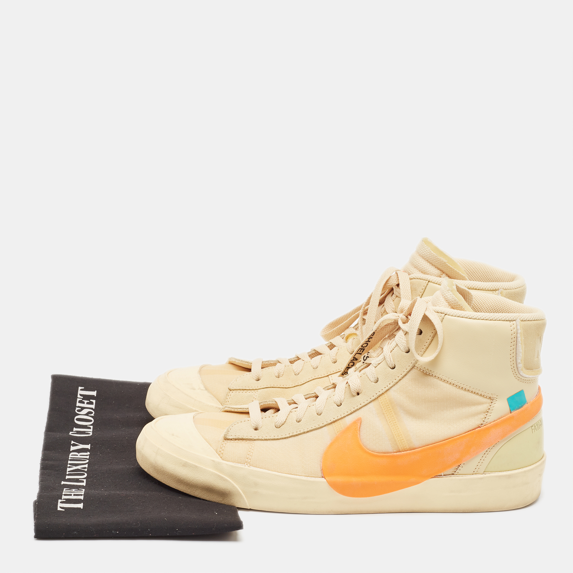 Off-White X Nike Beige Mesh And Leather Mid Blazer High Top Sneakers Size 46