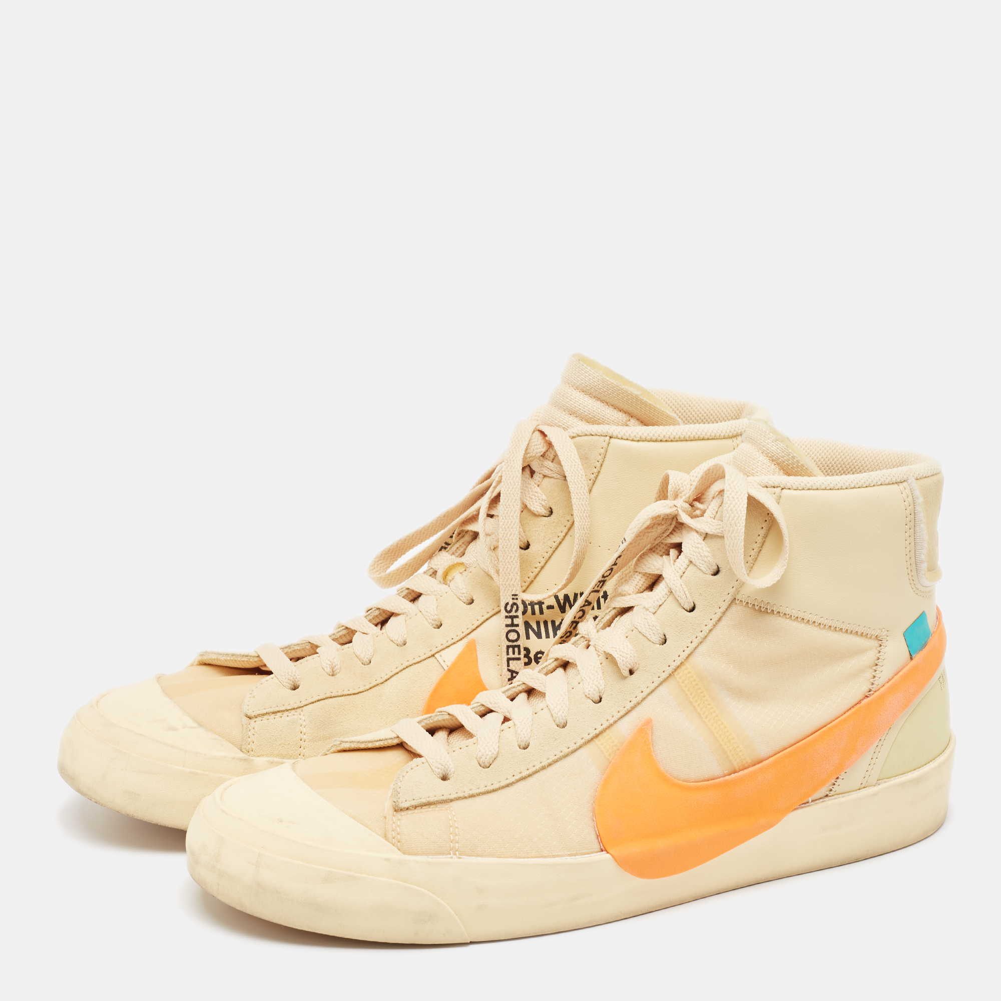 Off-White X Nike Beige Mesh And Leather Mid Blazer High Top Sneakers Size 46