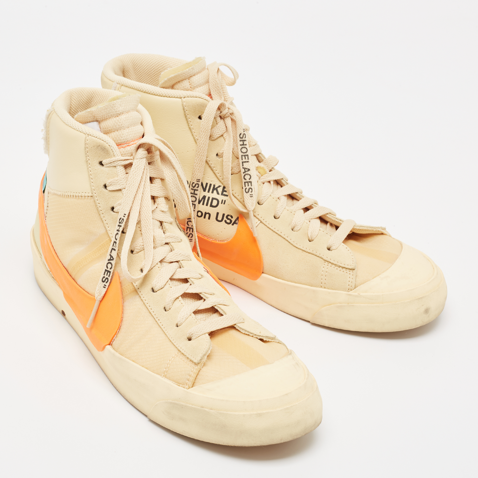 Off-White X Nike Beige Mesh And Leather Mid Blazer High Top Sneakers Size 46