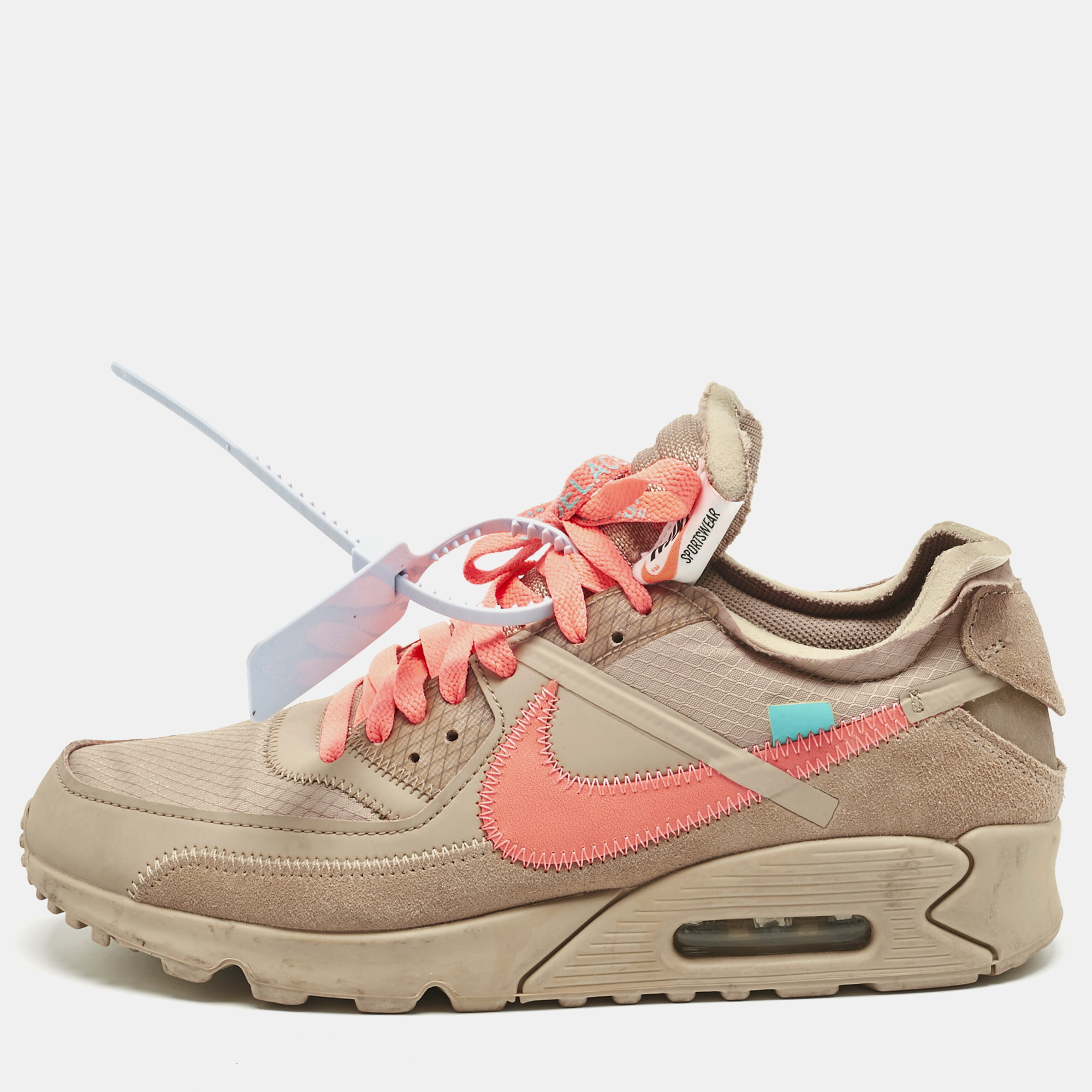 Off-White x Nike Brown Fabric and Leather Air Max 90 Desert Ore Lace Up Sneakers Size 42.5 - Off-White x Nike - Modalova