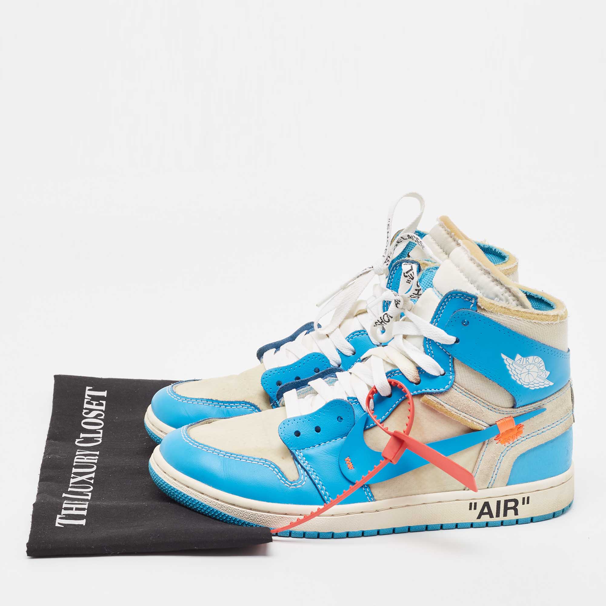 Off-White X Nike Blue/Grey Leather And Mesh Jordan 1 Retro High  Sneakers Size 40.5