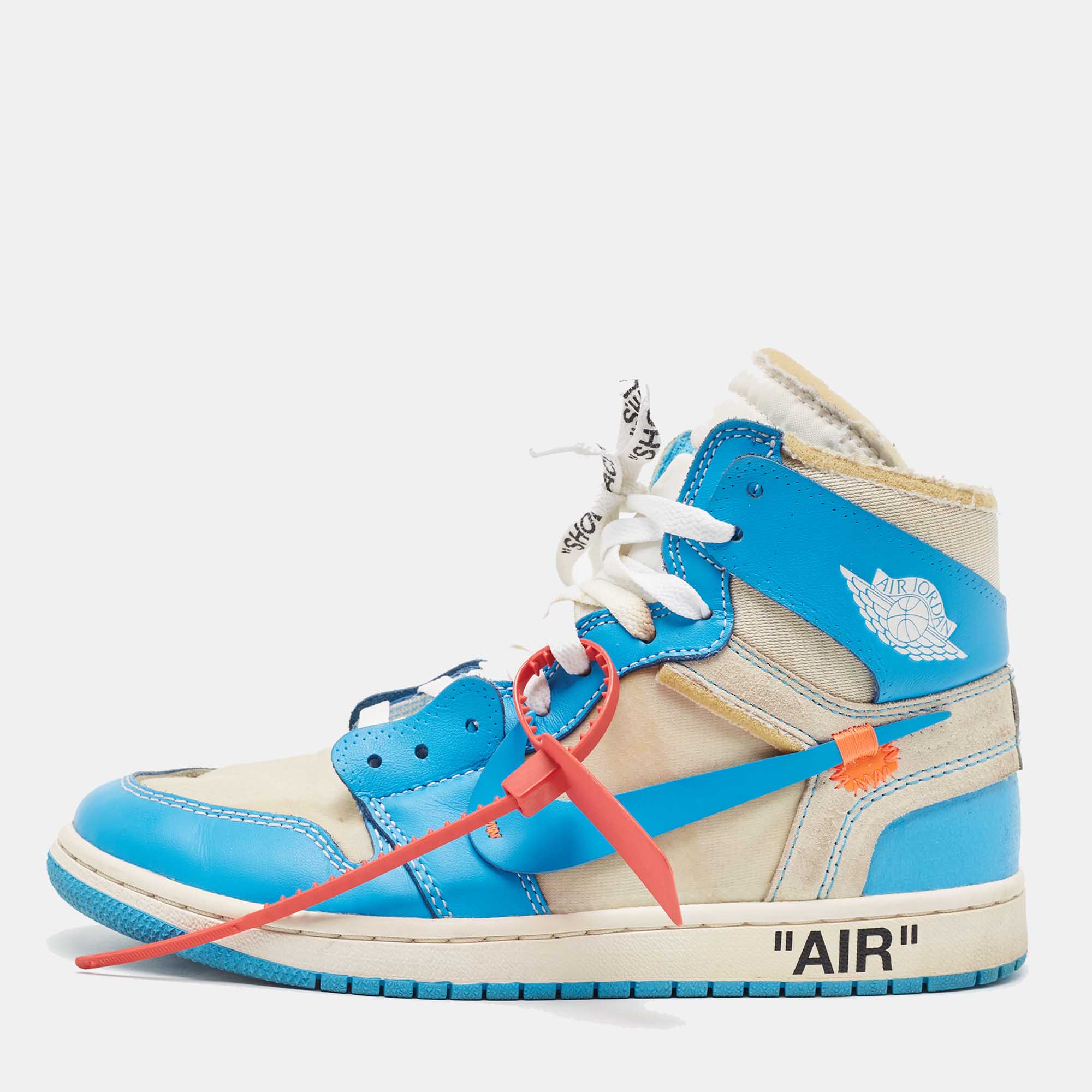 Off-White X Nike Blue/Grey Leather And Mesh Jordan 1 Retro High  Sneakers Size 40.5