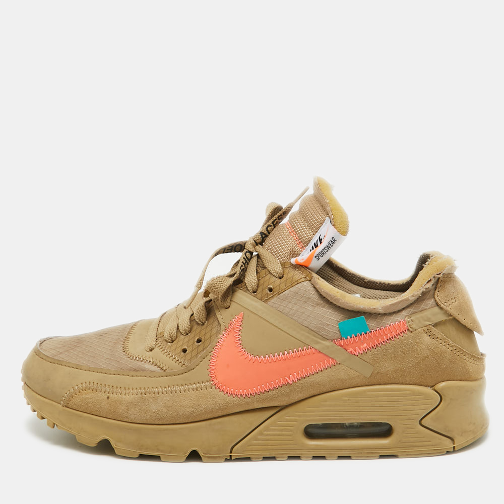 Off-White X Nike Beige Fabric And Suede Air Max 90 Desert Ore Sneakers Size 44