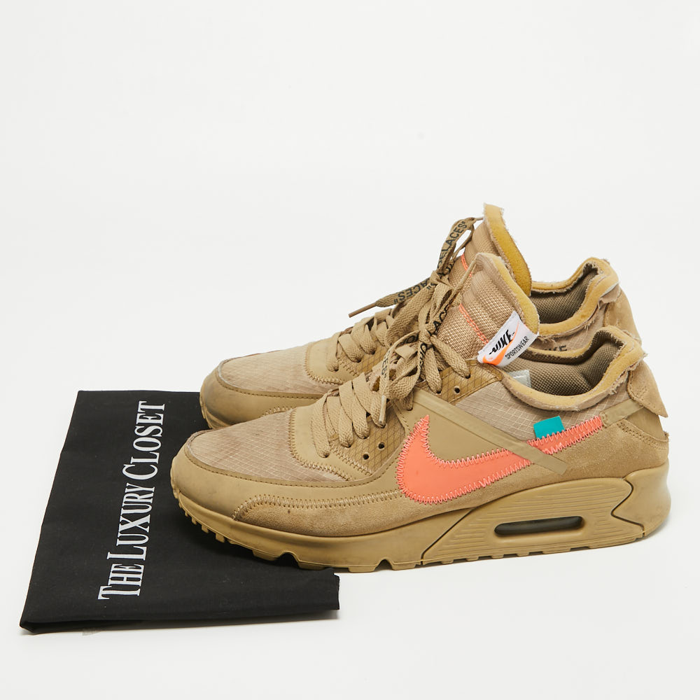 Off-White X Nike Beige Fabric And Suede Air Max 90 Desert Ore Sneakers Size 44