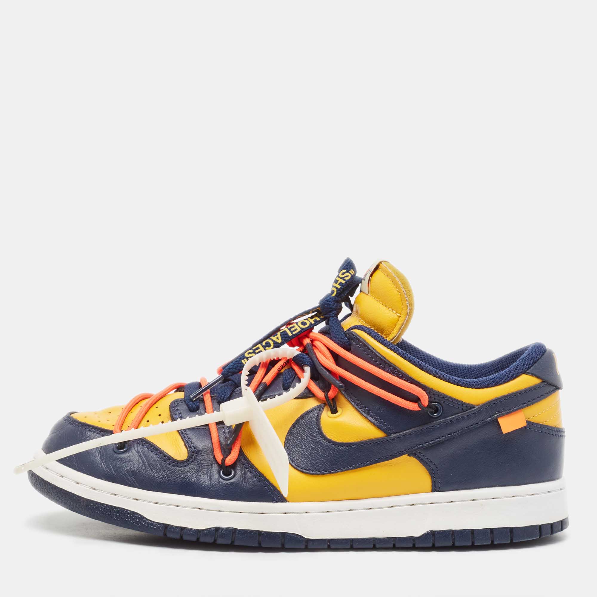 Off-White X Nike Yellow/Navy Blue Leather Michigan Sneakers Size 42.5