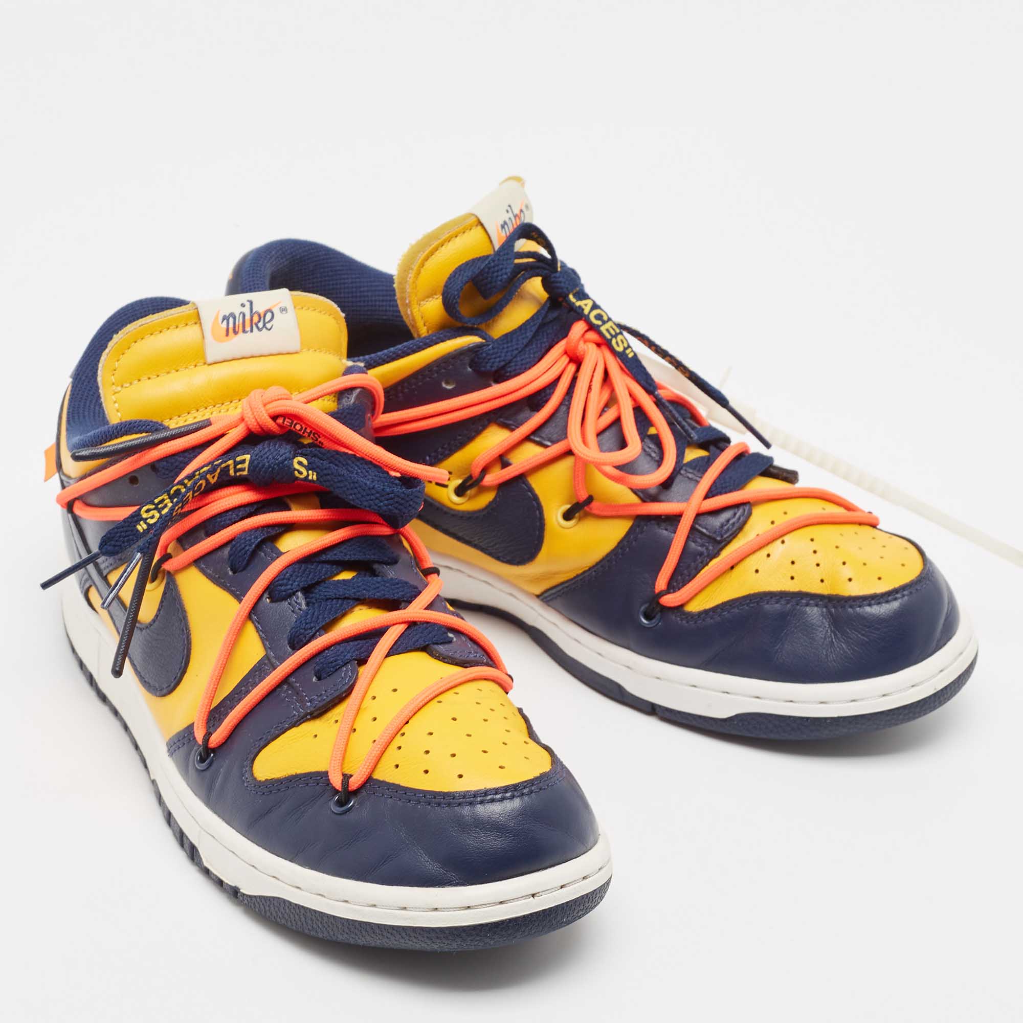 Off-White X Nike Yellow/Navy Blue Leather Michigan Sneakers Size 42.5
