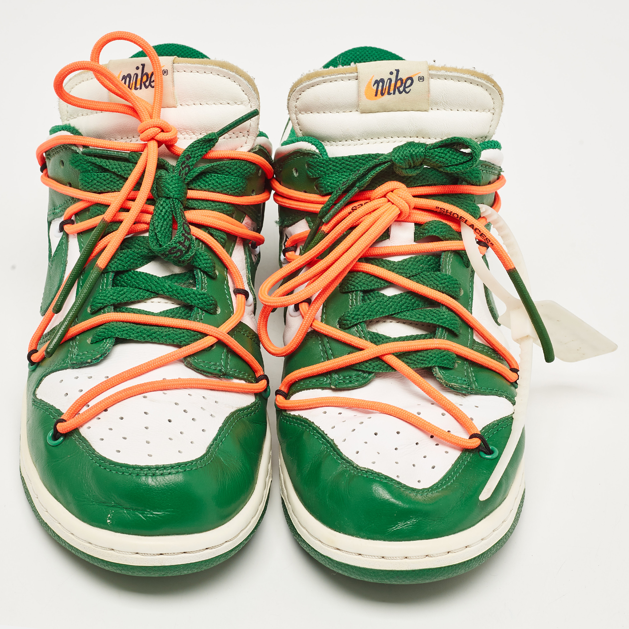 Off-White X Nike Green/White Leather Dunk Low Top Sneakers Size 42.5