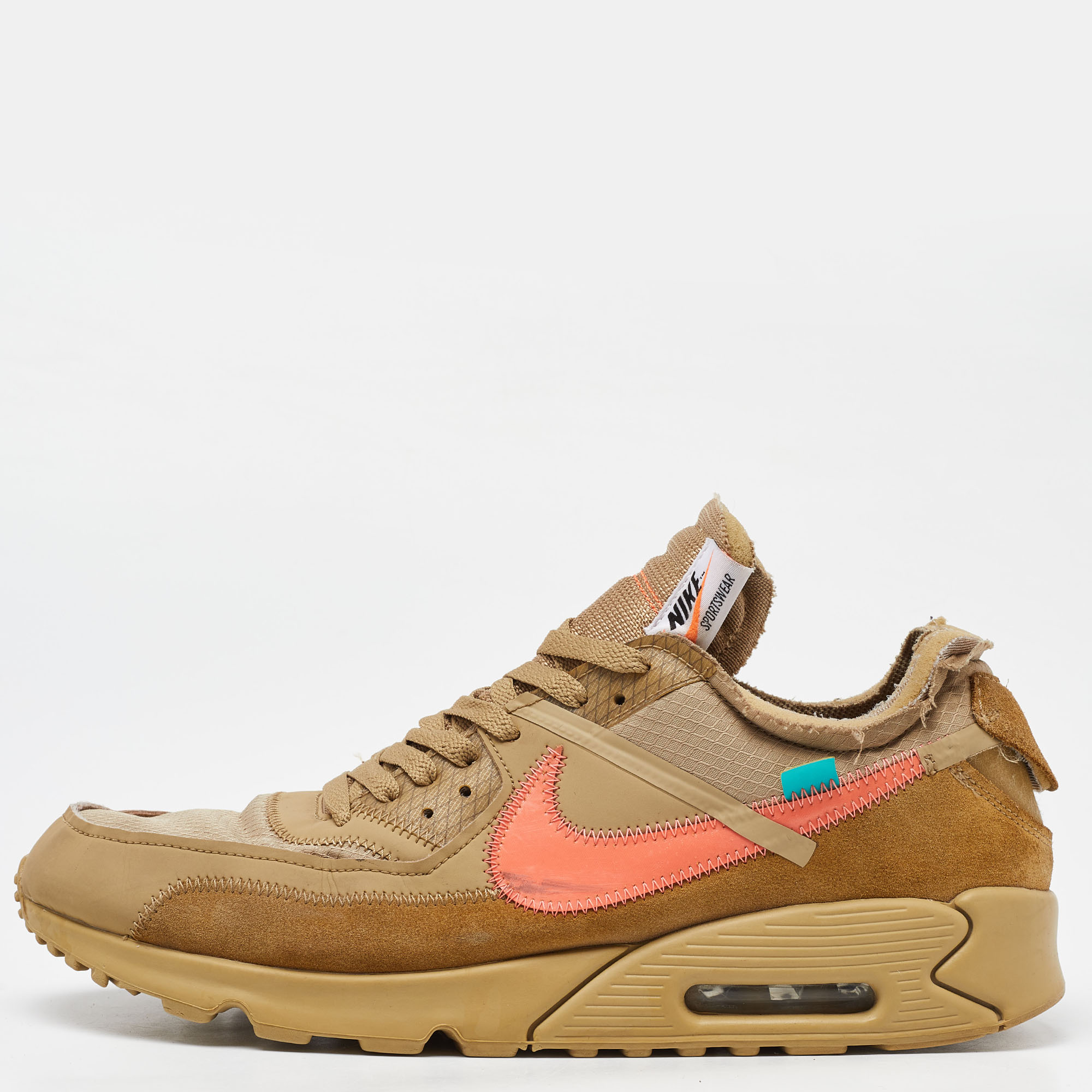 Off-white x nike beige fabric and suede air max 90 desert ore sneakers size 43