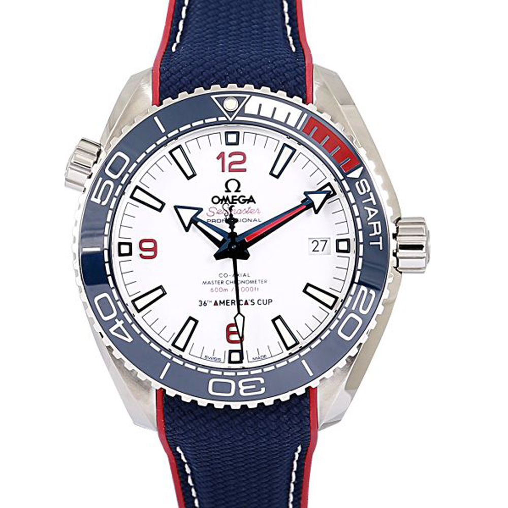 Omega White Stainless Steel Seamaster Planet Ocean Men's Wristwatch 43.5 MM