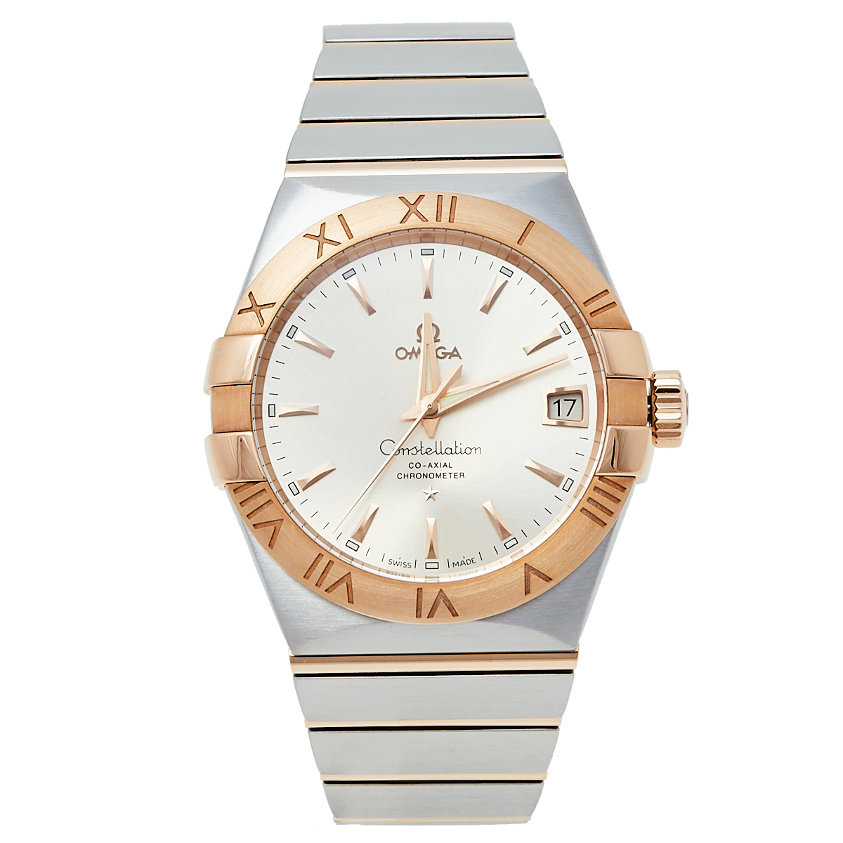 Omega Silver 18K Rose Gold & Stainless Steel Constellation 123.20.38.21.02.001 Men's Wristwatch 38 mm