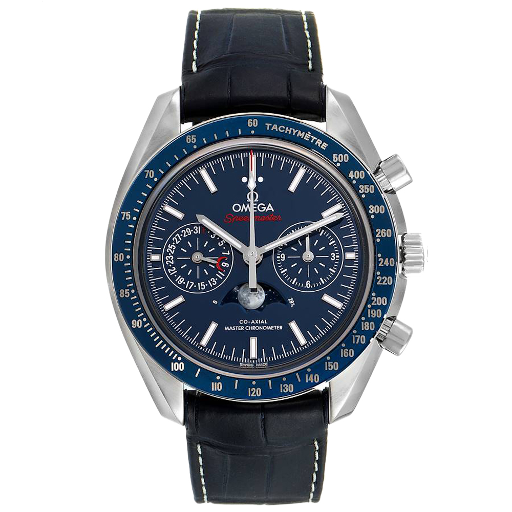 Omega Blue Stainless Steel Speedmaster Moonphase Chronograph 304.33.44.52.03.001 Men's Wristwatch 44.25