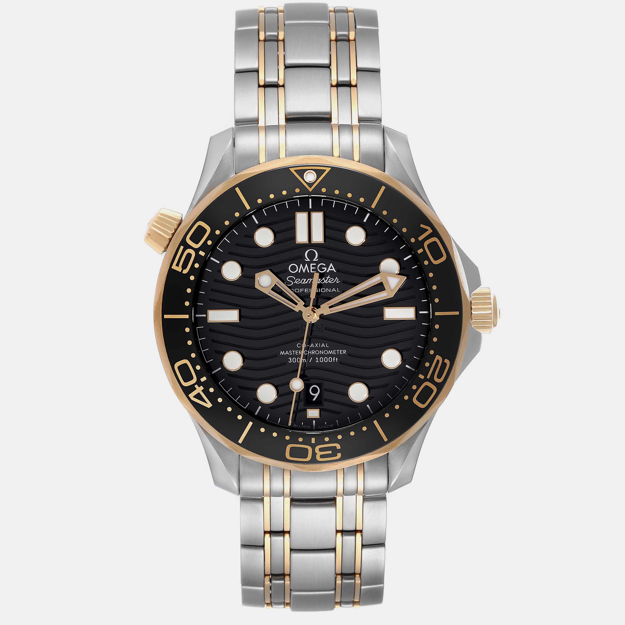 Omega Black 18k Yellow Gold And Stainless Steel Seamaster  210.20.42.20.01.002 Automatic Men's Wristwatch 42 Mm