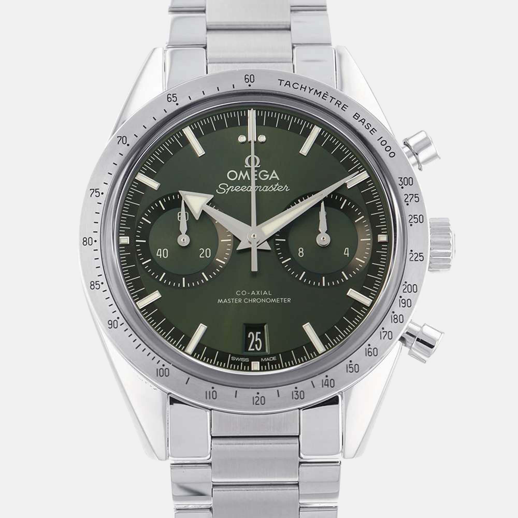 Omega Green Stainless Steel Speedmaster 332.10.41.51.10.001 Manual Winding Men's Wristwatch 40 Mm