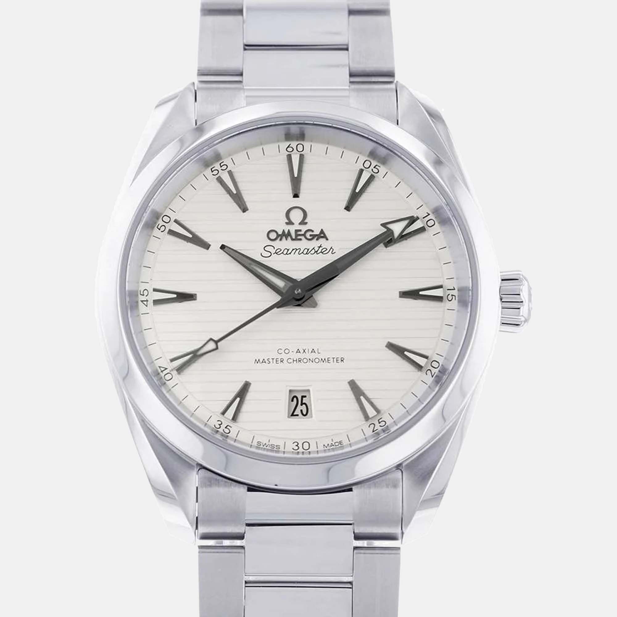 Omega Silver Stainless Steel Seamaster Aqua Terra 220.10.38.20.02.001 Automatic Men's Wristwatch 38 Mm