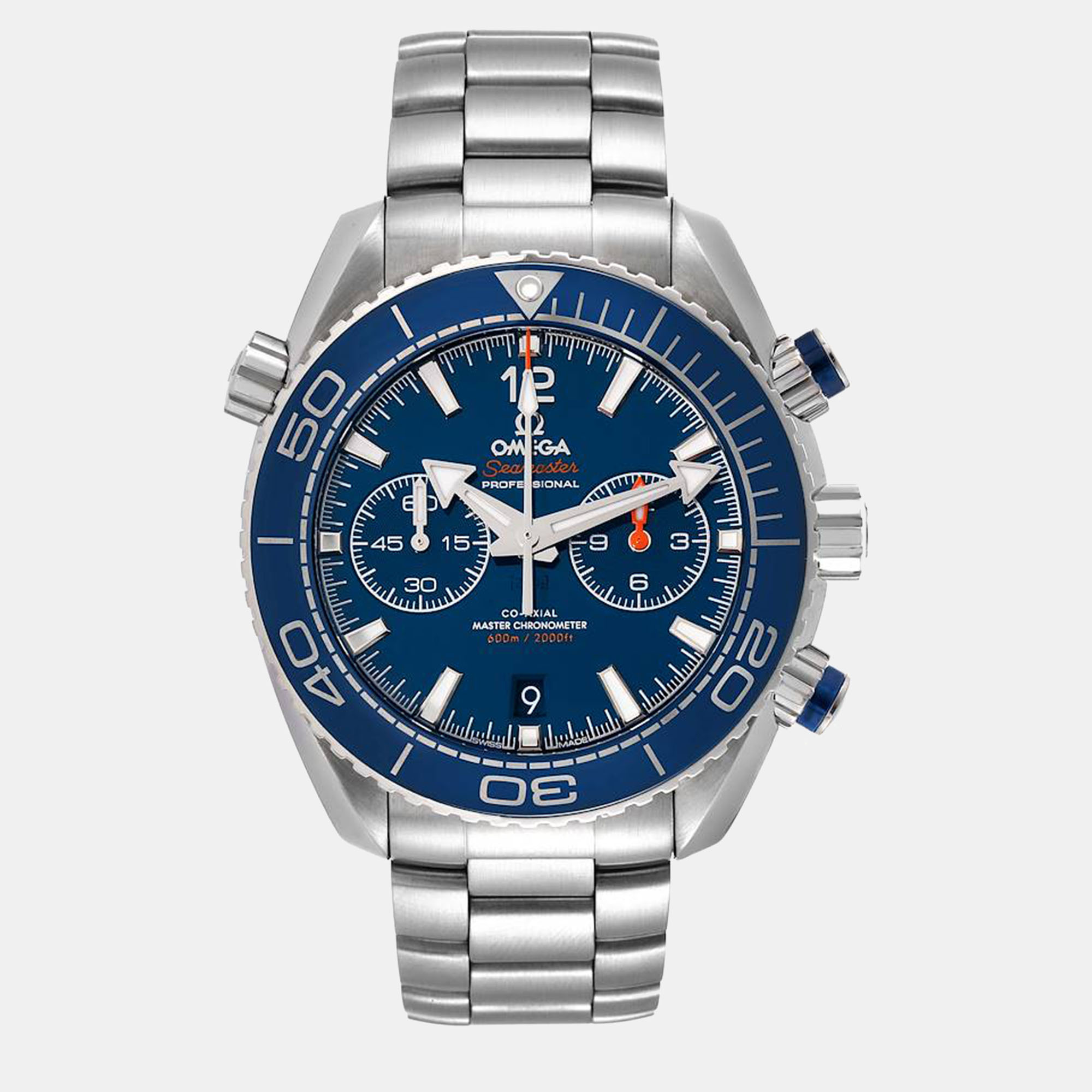 Omega blue stainless steel seamaster planet ocean 215.30.46.51.03.001 automatic men's wristwatch 45.5 mm