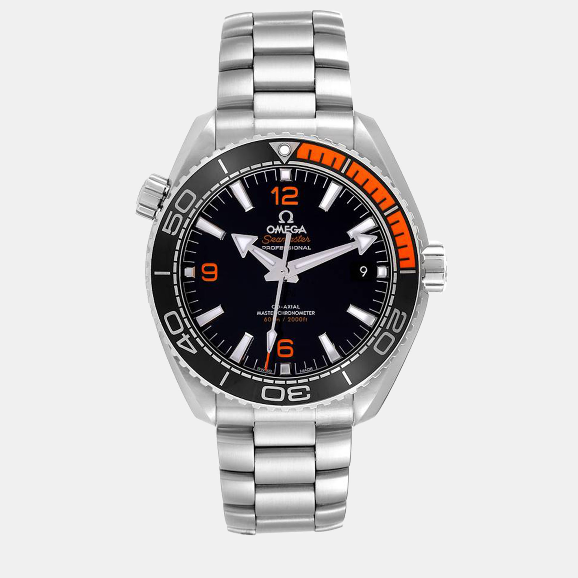 Omega black stainless steel seamaster planet ocean 215.30.44.21.01.002 automatic men's wristwatch 43.5 mm