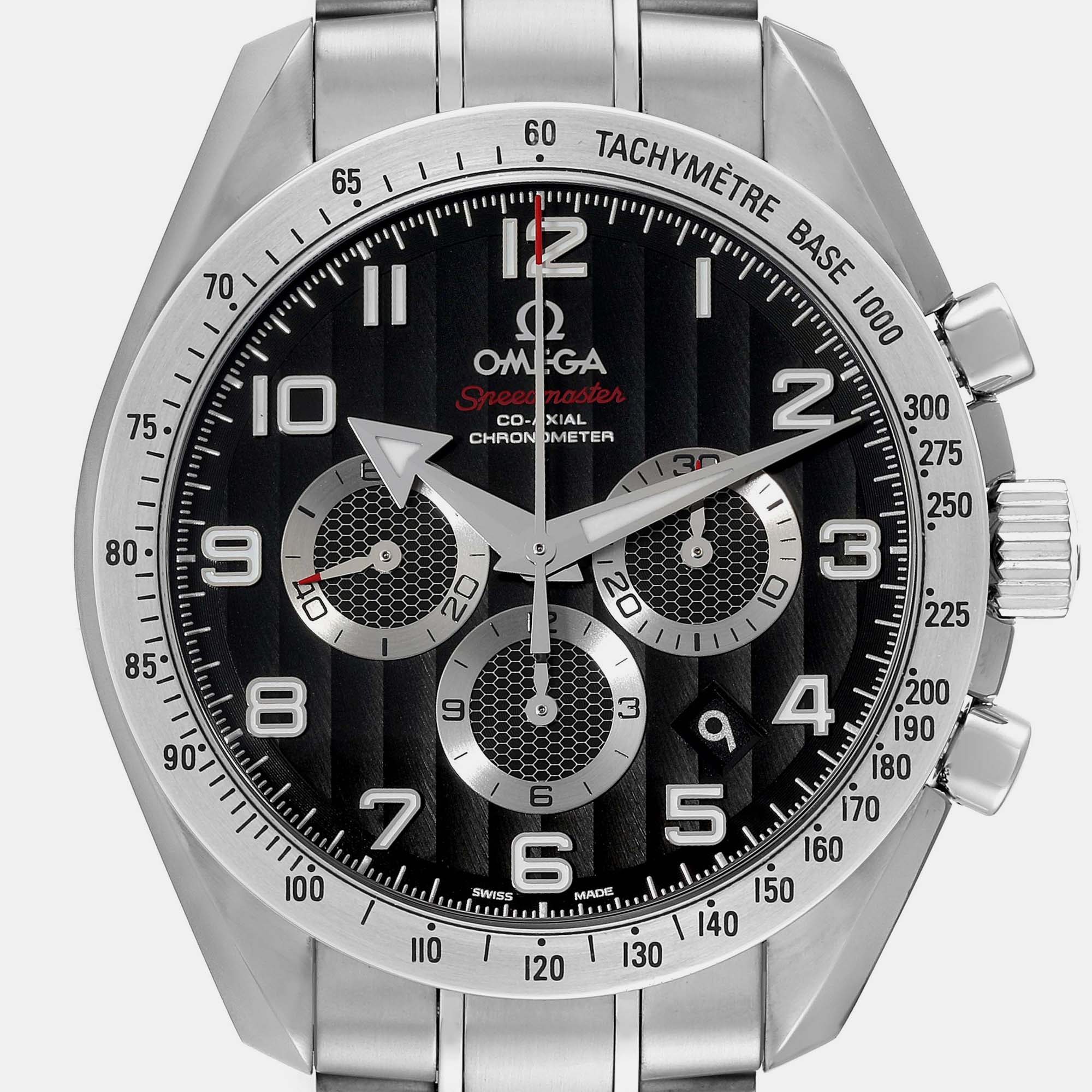 Omega Black Stainless Steel Speedmaster Broad Arrow 321.10.44.50.01.001 Automatic Chronograph Men's Wristwatch 44 Mm