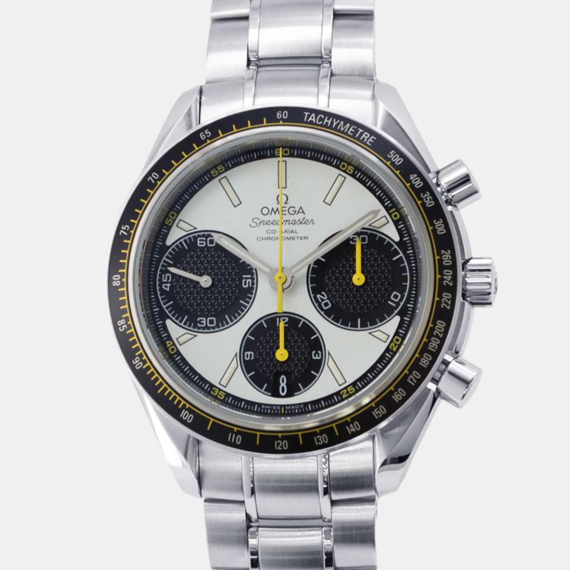 Omega white stainless steel speedmaster racing automatic men's wristwatch 40 mm