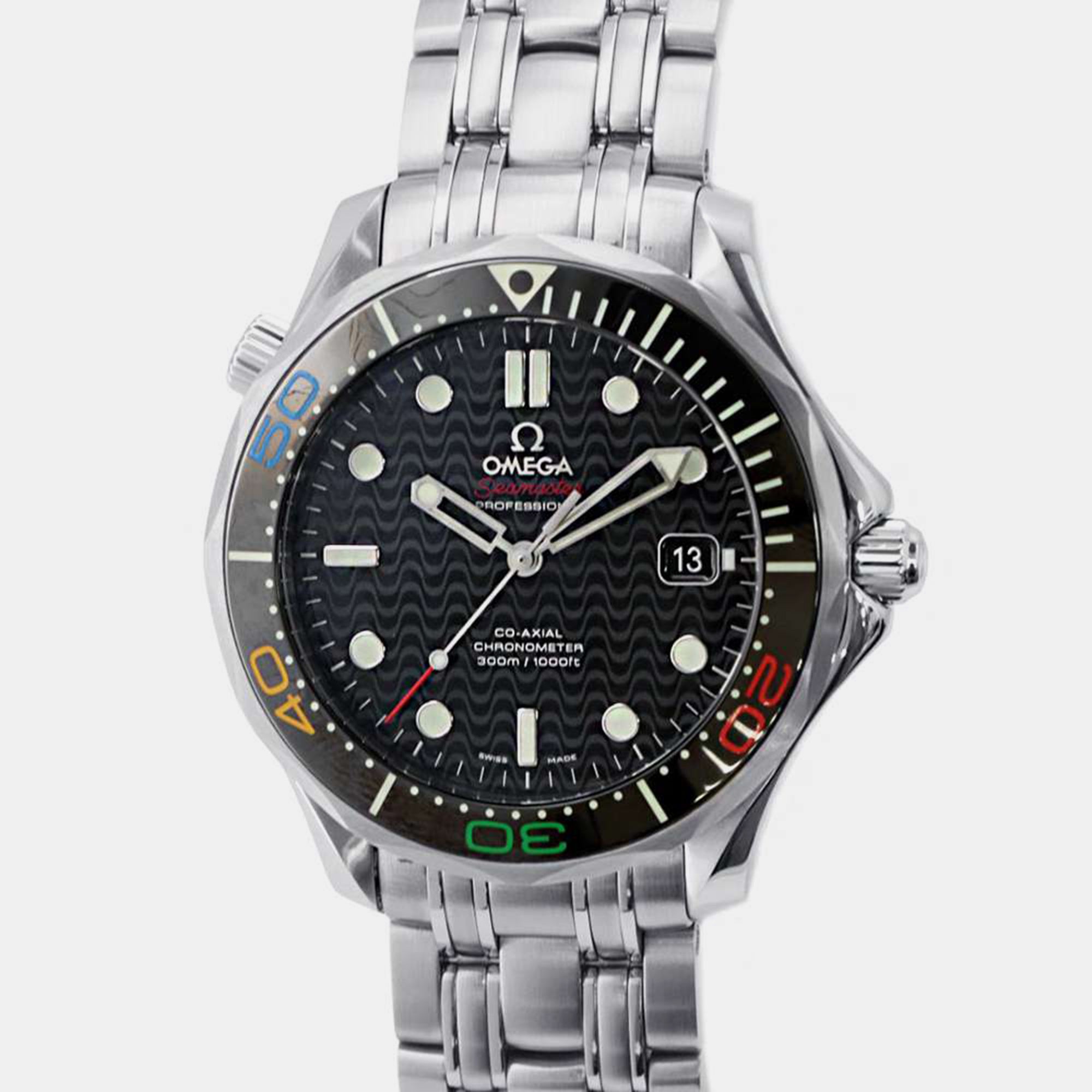 Omega black stainless steel seamaster automatic men's wristwatch 41 mm